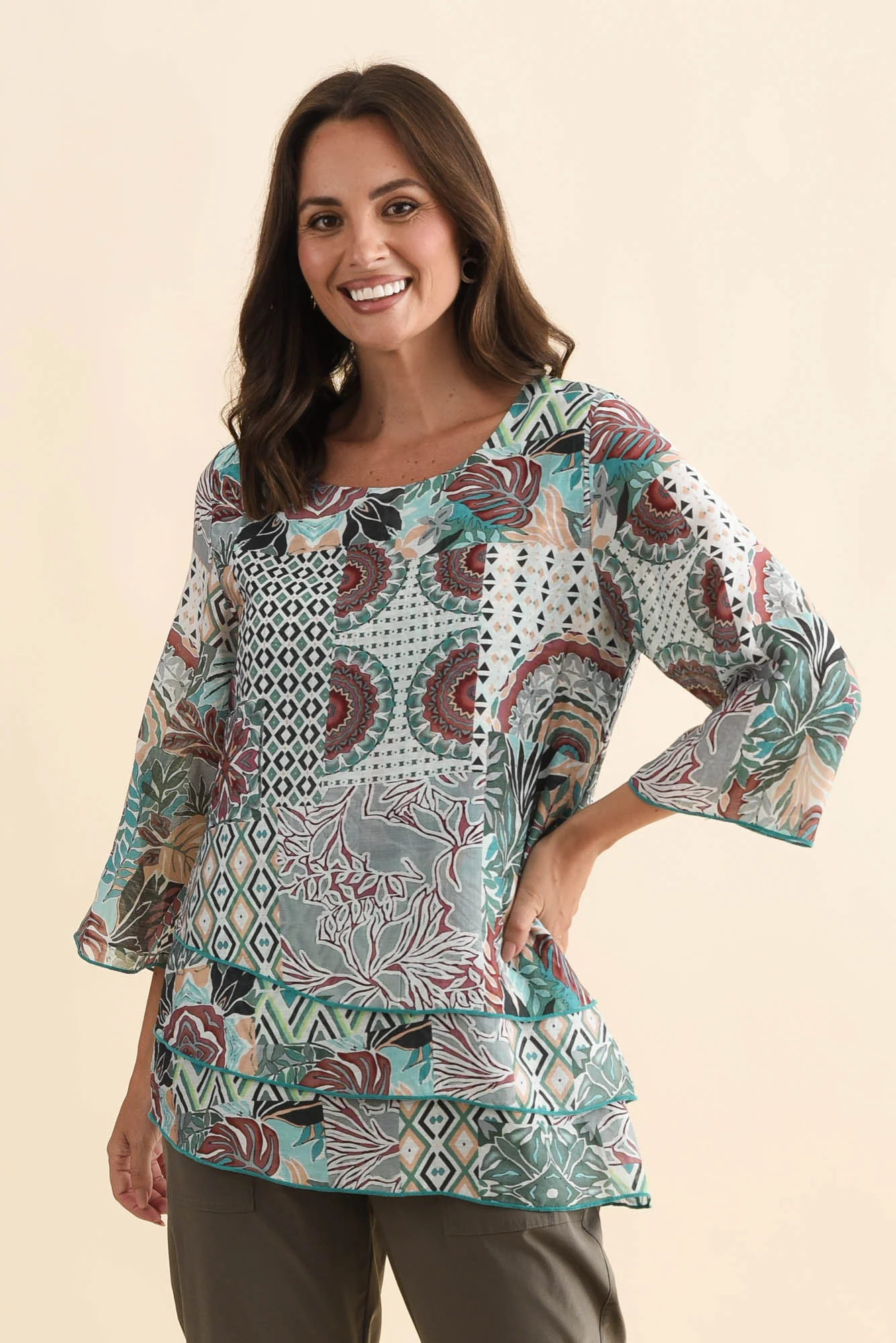 Phil Teal Leaf Layered Top
