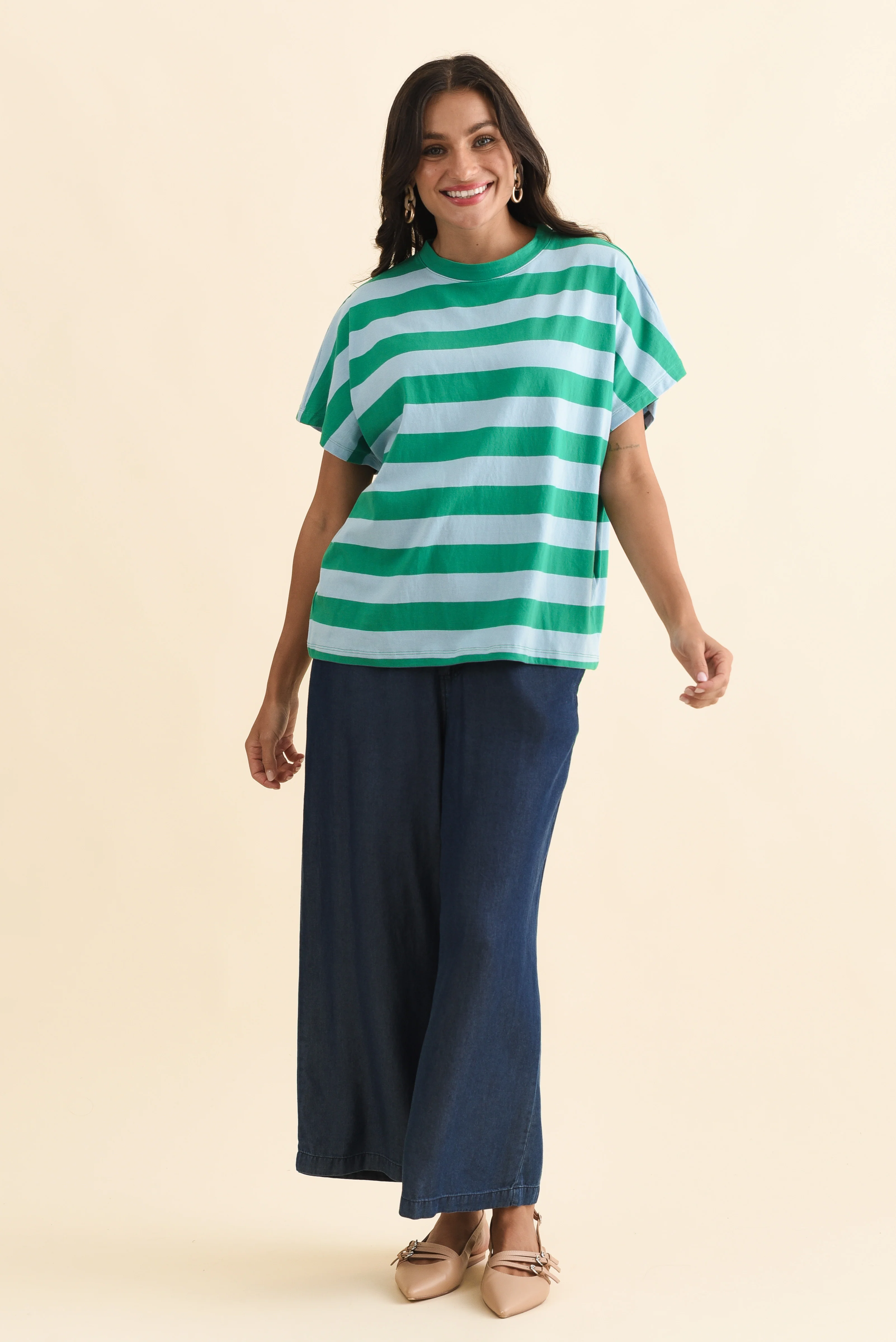 Poet Teal Stripe Cotton Tee - Image 2