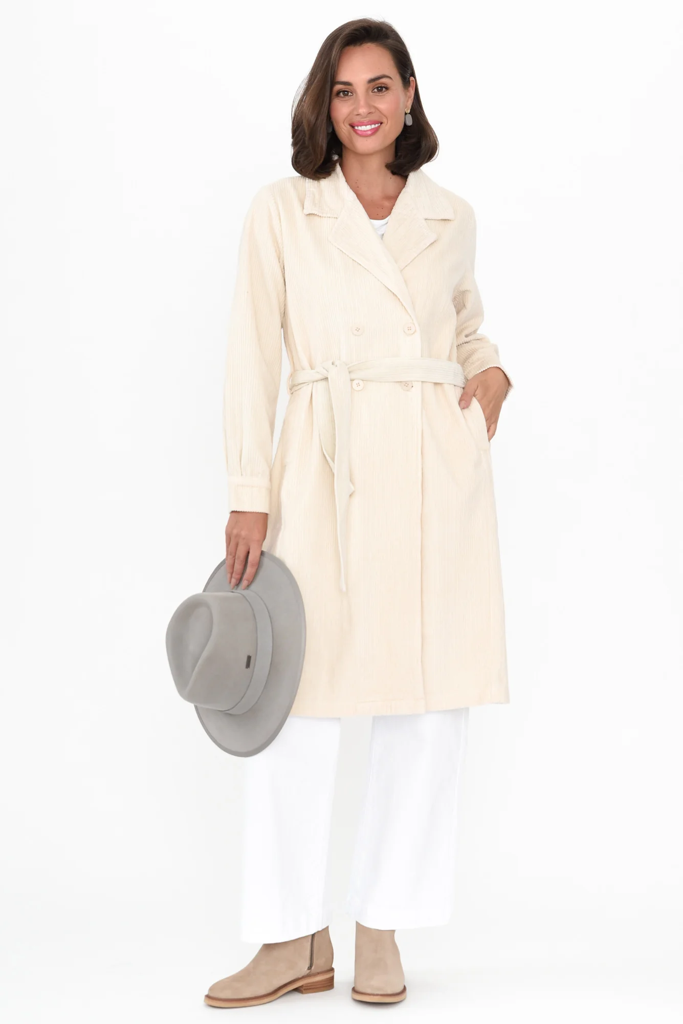 Pollux Cream Cotton Corduroy Coat - Image 4