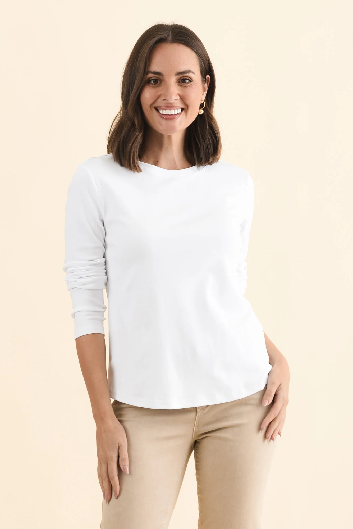 Porter White Cotton Long Sleeve Top