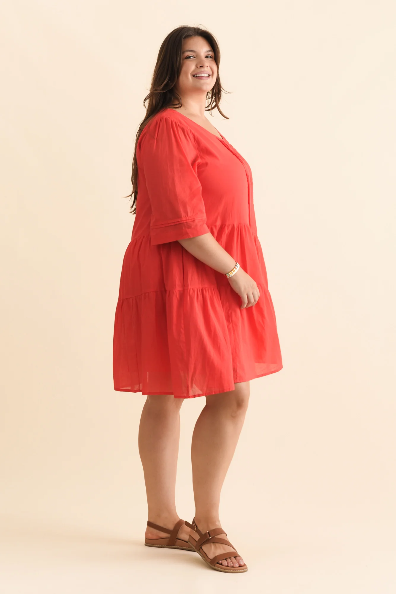 Portia Red Cotton Asymmetrical Dress - Image 10