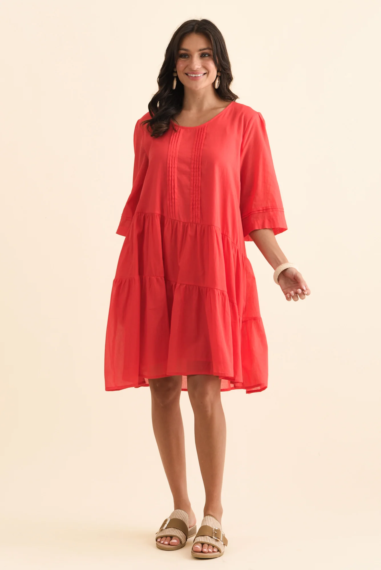 Portia Red Cotton Asymmetrical Dress - Image 3
