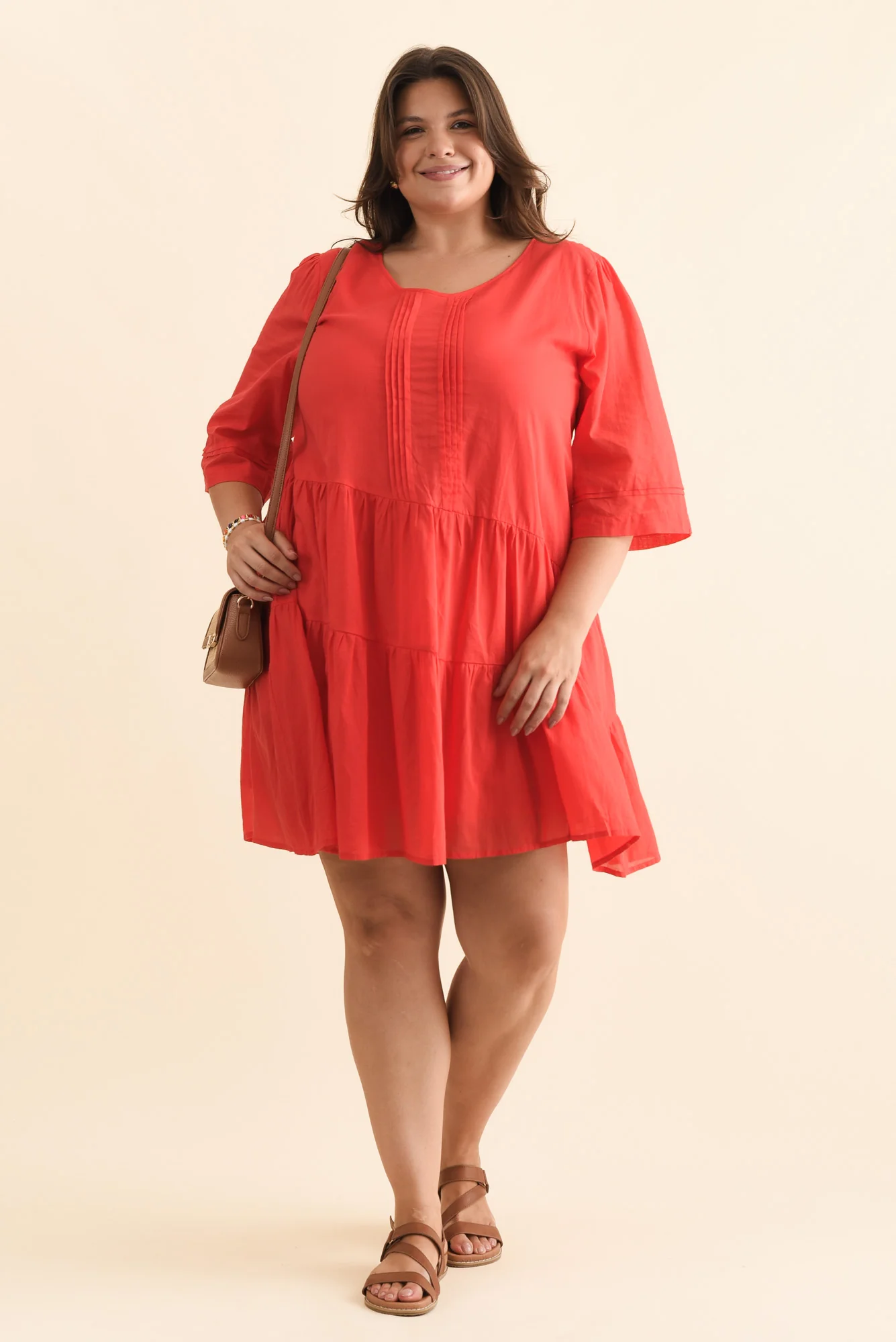 Portia Red Cotton Asymmetrical Dress - Image 8
