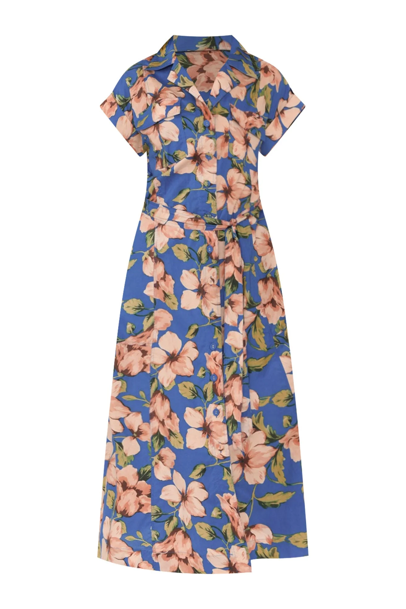 Porto Blue Floral Cotton Tie Dress - Image 2