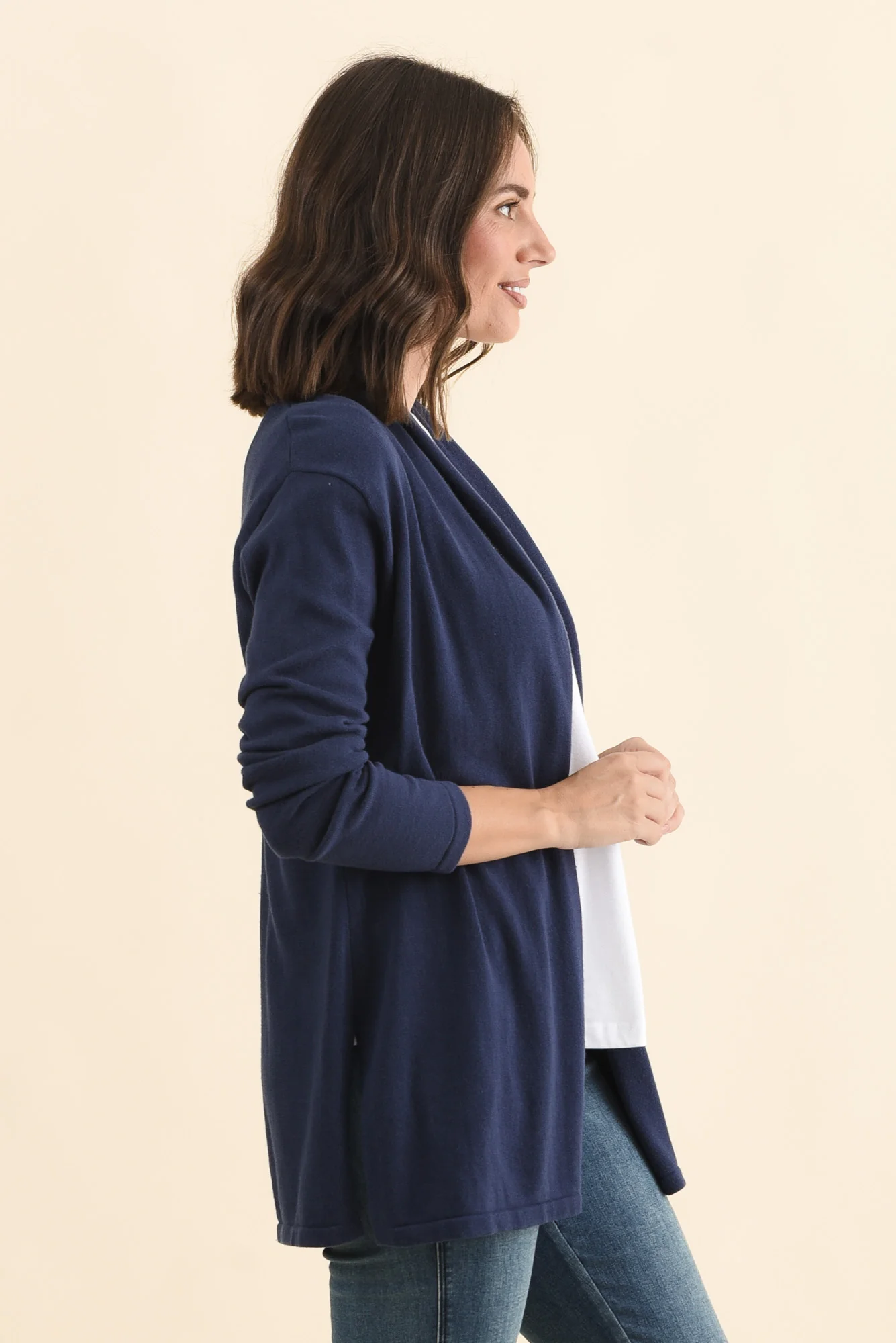 Primrose Navy Cotton Drape Cardigan - Image 4