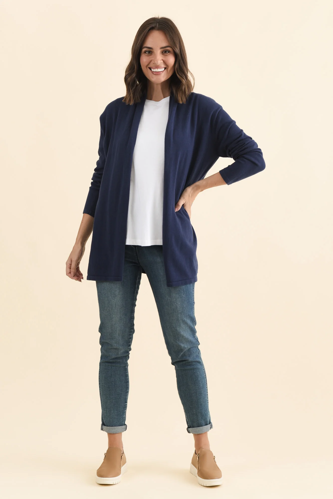 Primrose Navy Cotton Drape Cardigan - Image 7