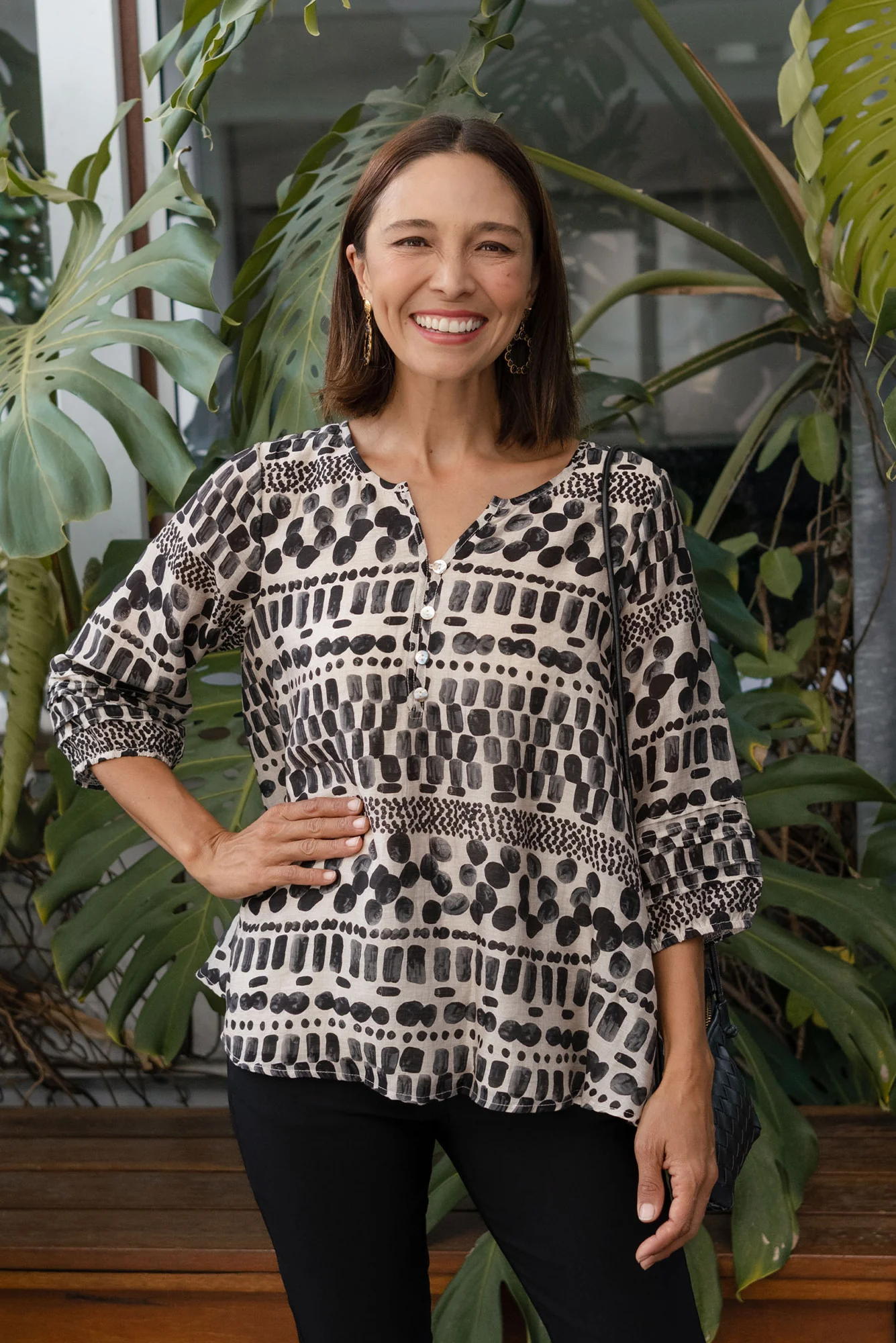 Ramirez Black Spot Button Top