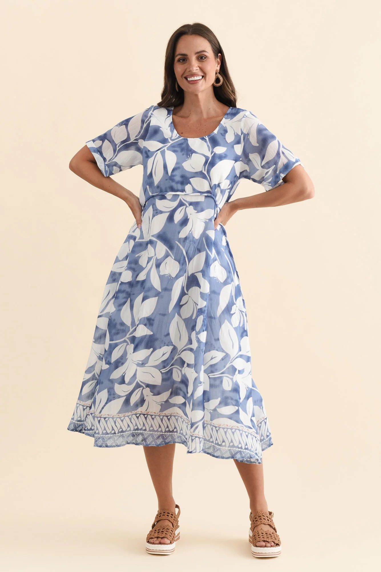 Ramona Blue Leaf Cotton Blend Dress - Image 6