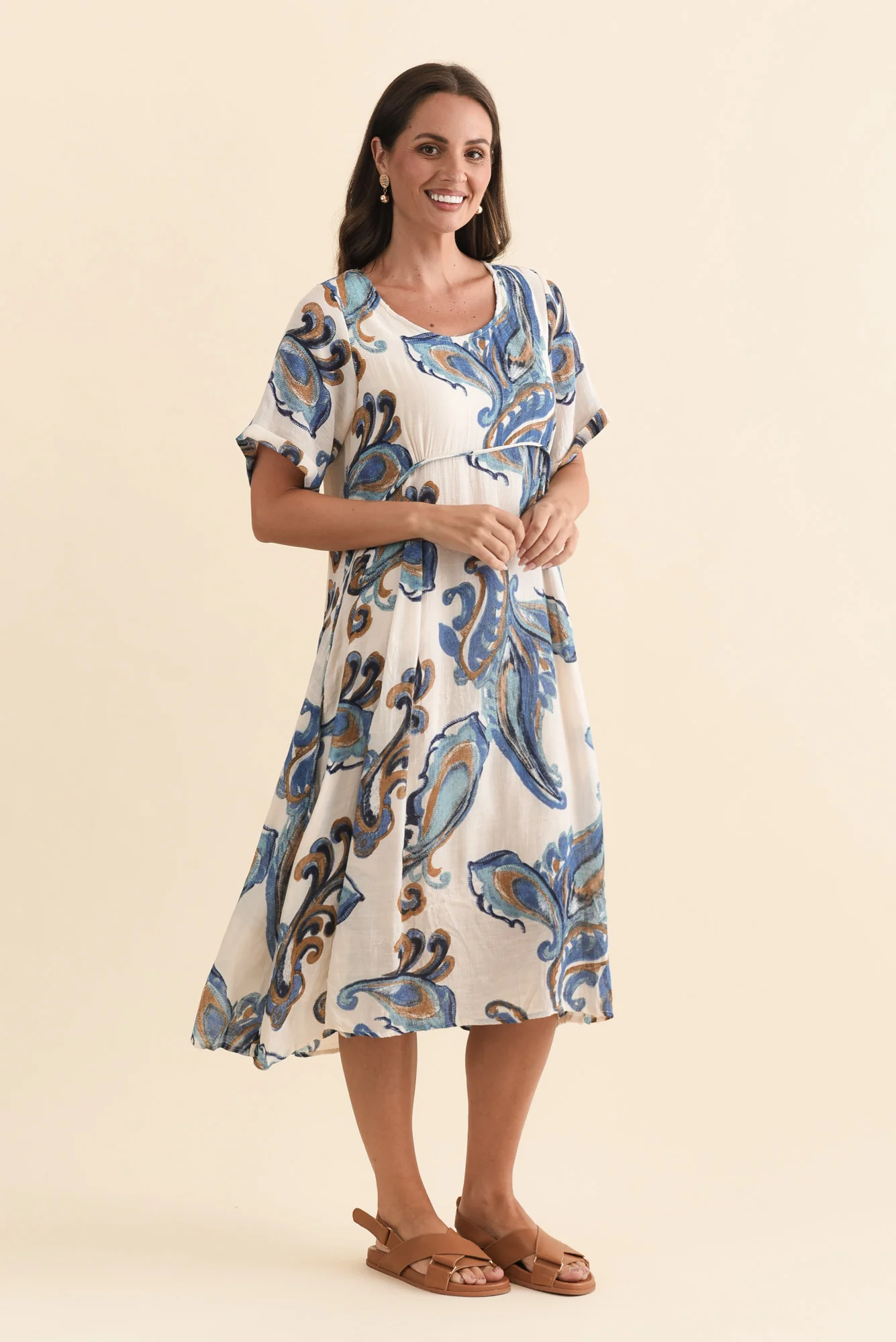 Ramona Cream Paisley Cotton Blend Dress - Image 3