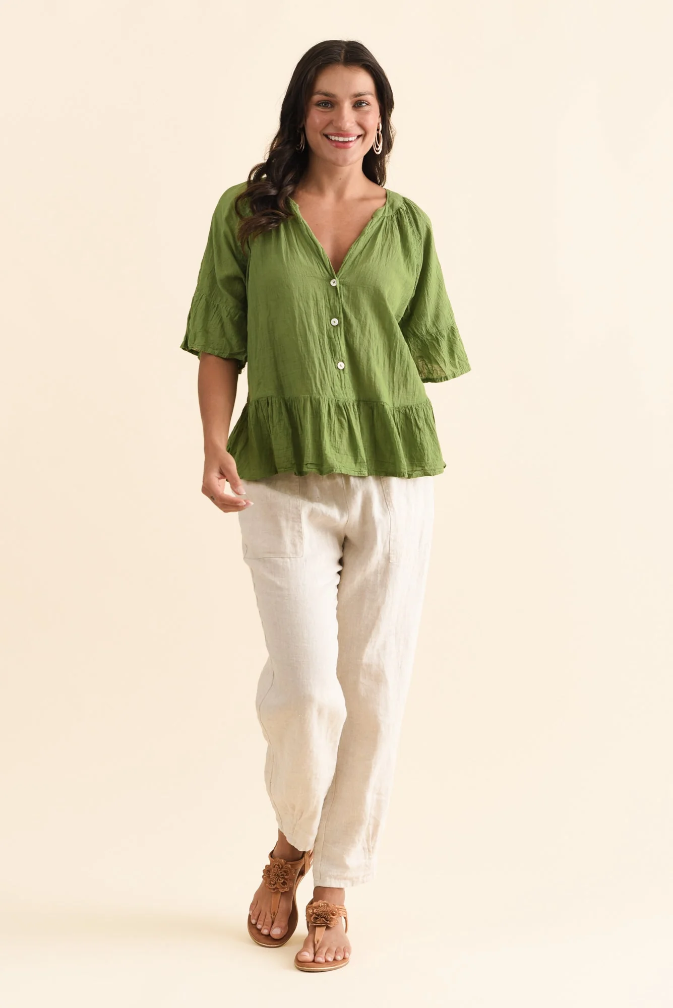 Ramona Green Cotton Ruffle Top - Image 2