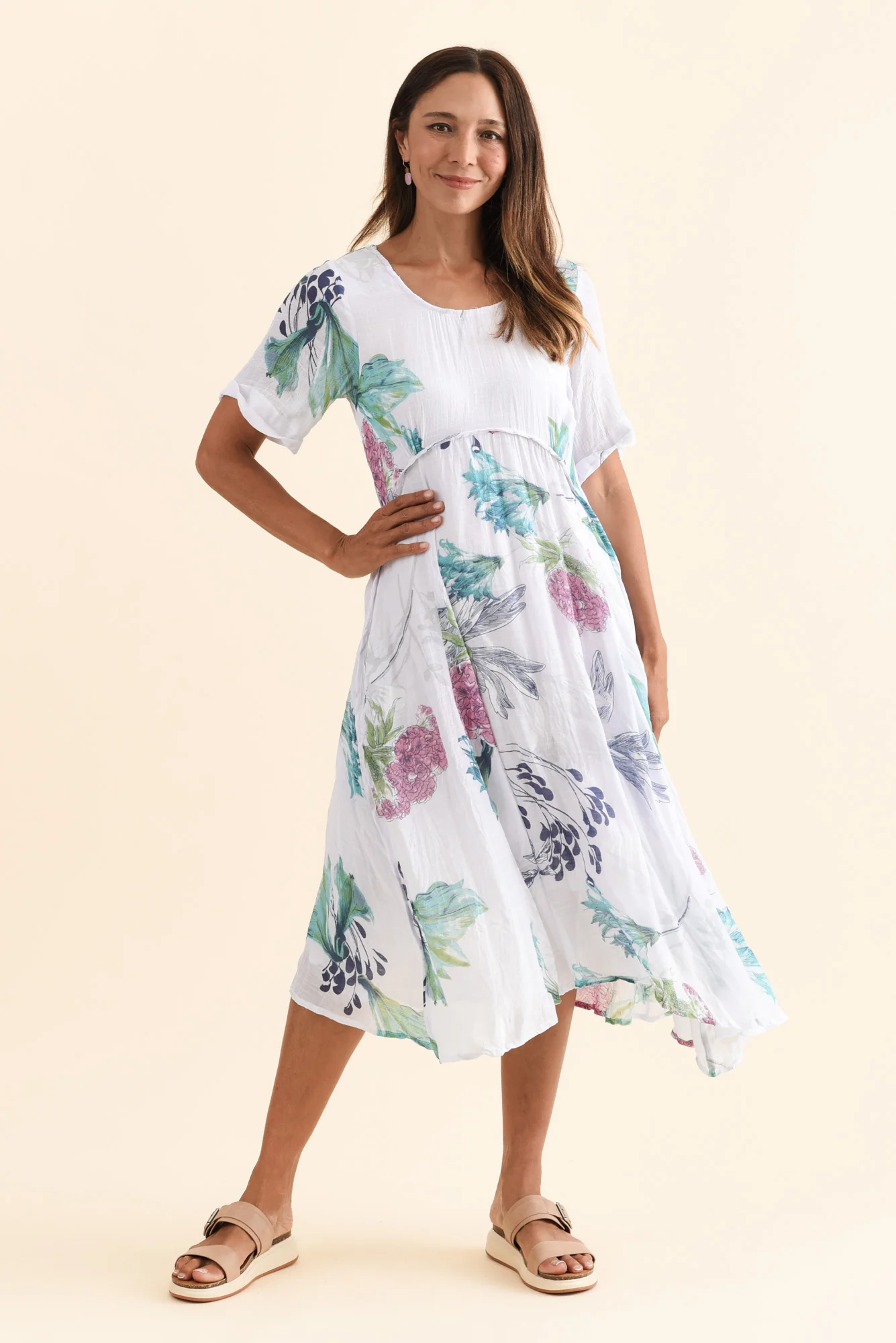 Ramona White Floral Cotton Blend Dress
