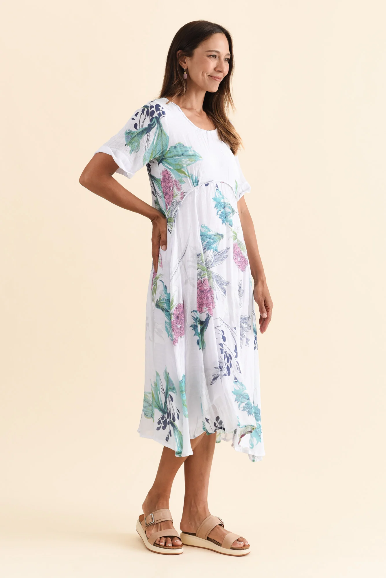 Ramona White Floral Cotton Blend Dress - Image 3