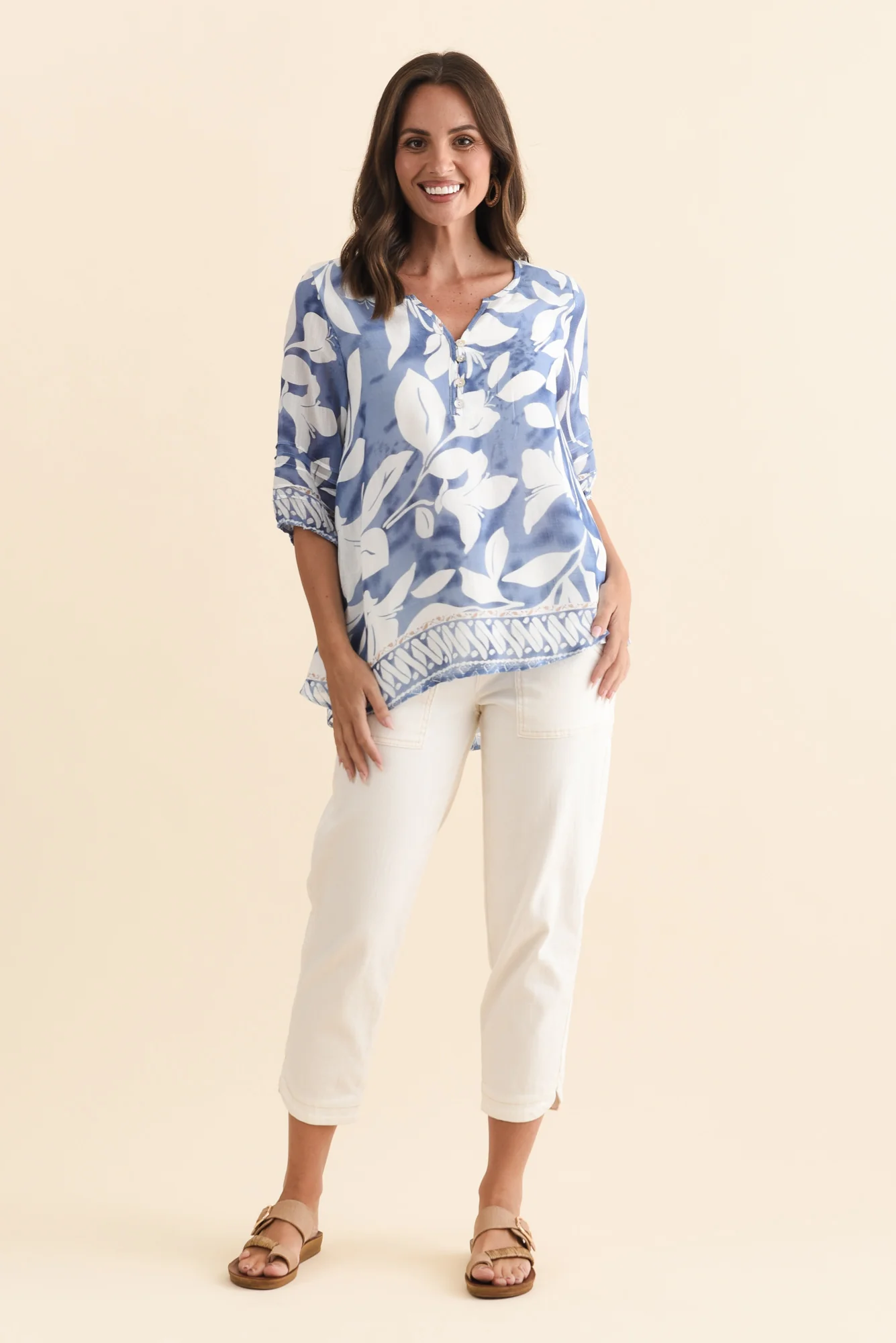Ramy Blue Leaf Cotton Blend Top - Image 2