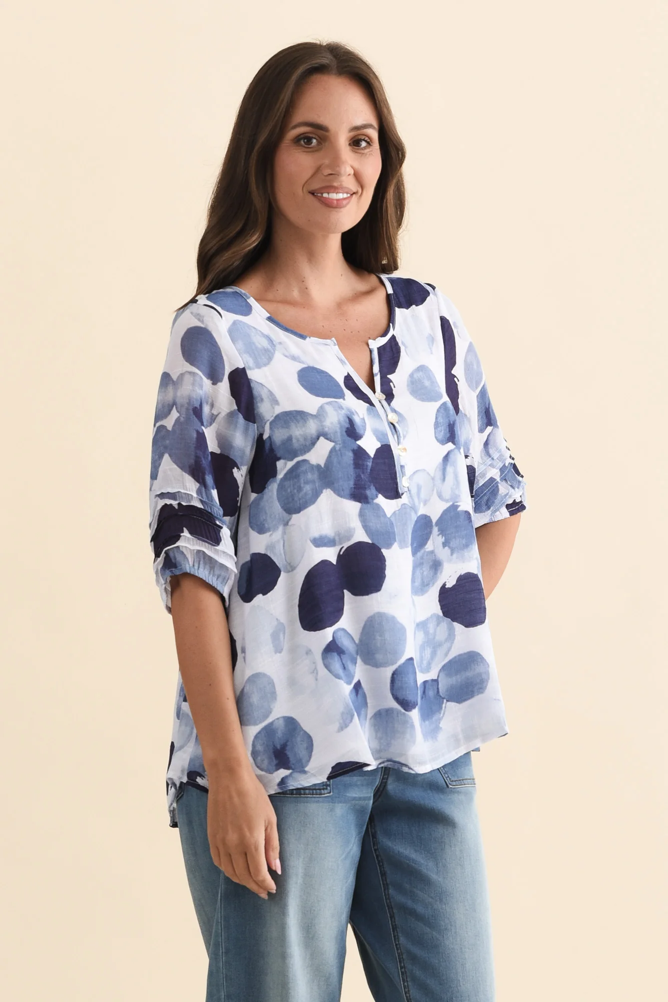 Ramy Navy Spot Cotton Blend Top - Image 3