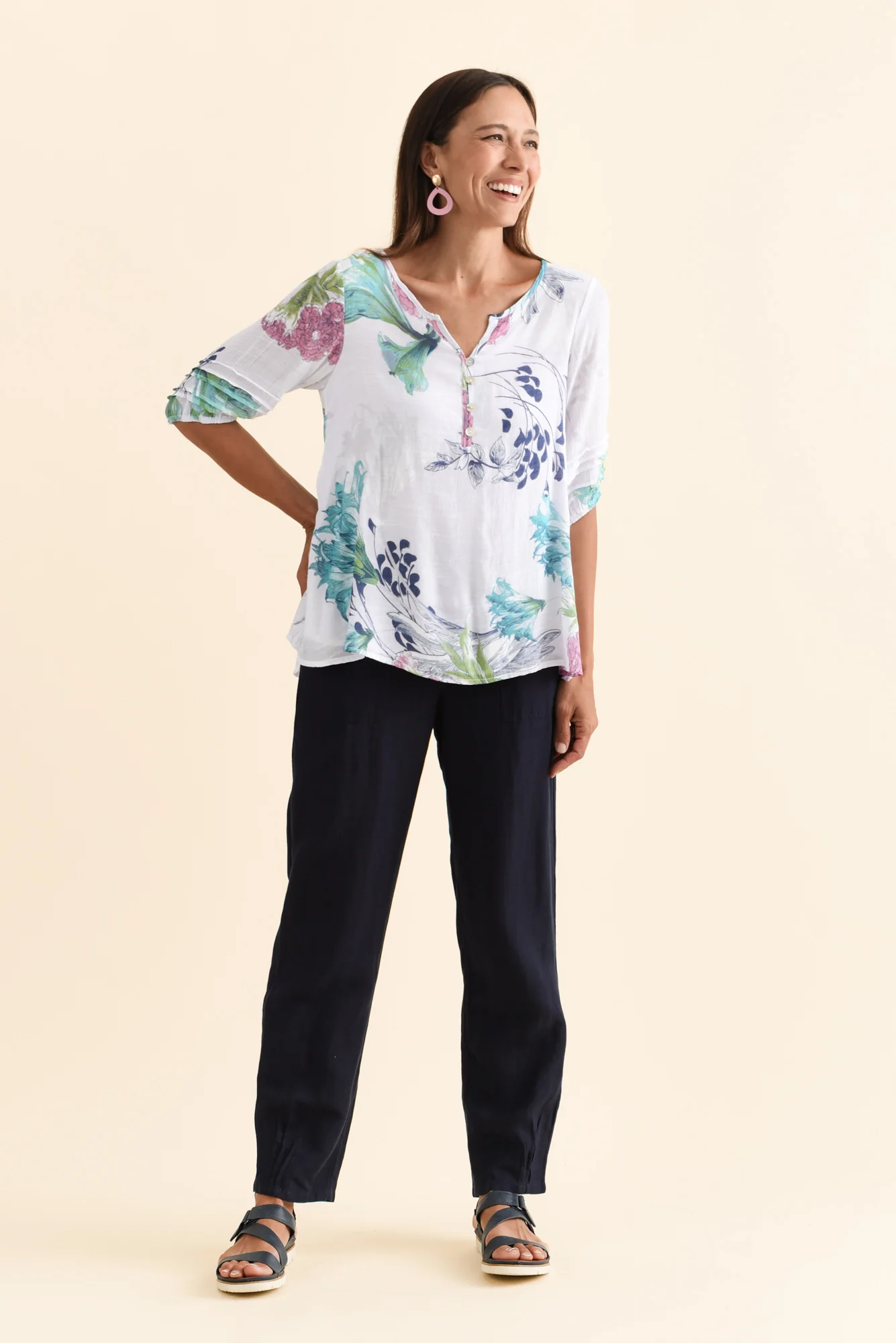 Ramy White Floral Cotton Blend Top - Image 3