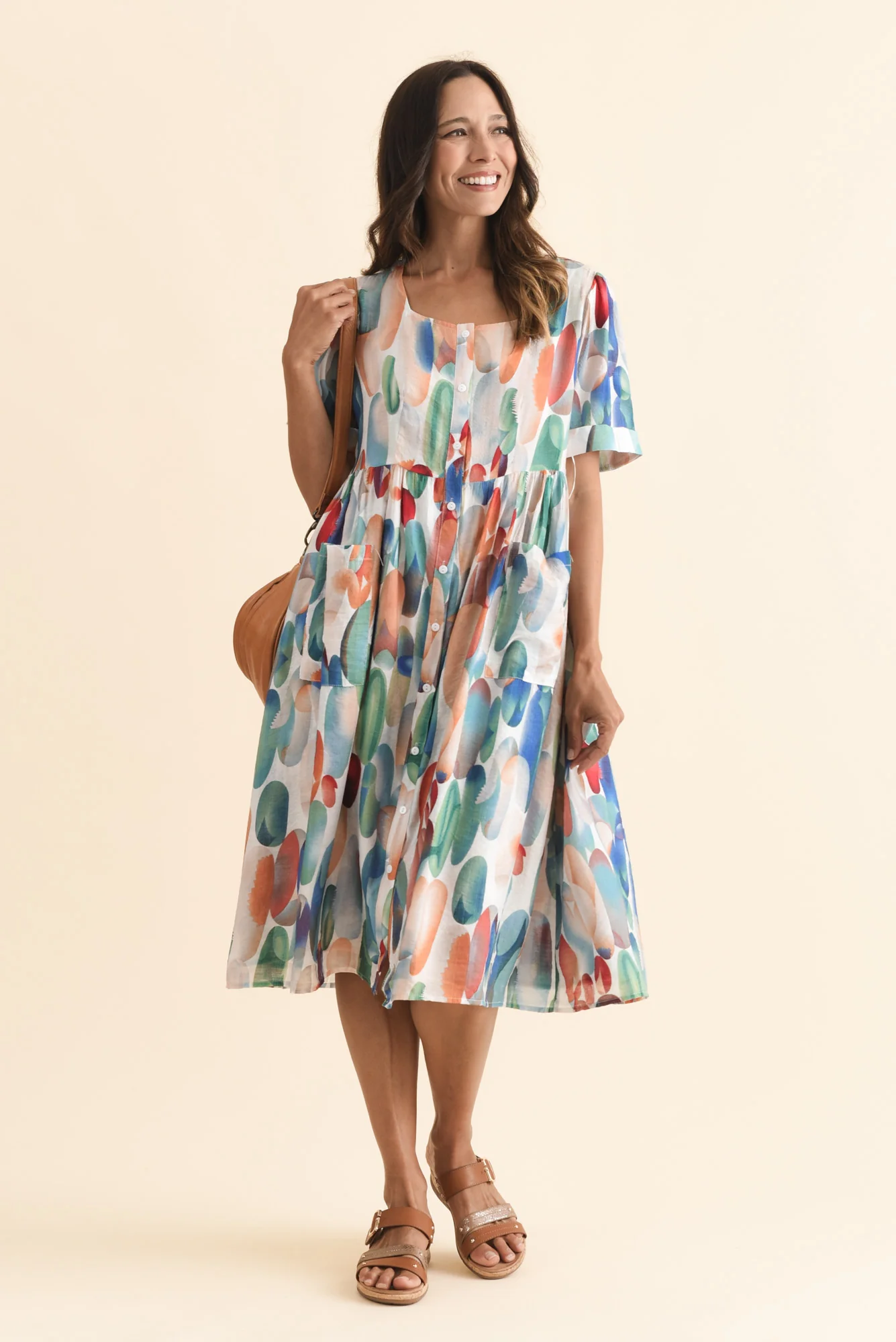 Rayna Blue Abstract Button Dress - Image 3