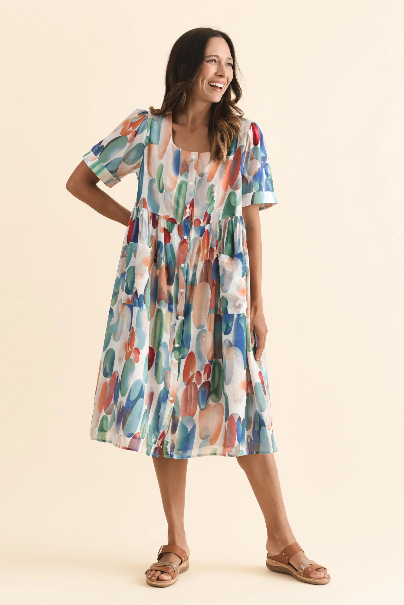 Rayna Blue Abstract Button Dress - Image 4