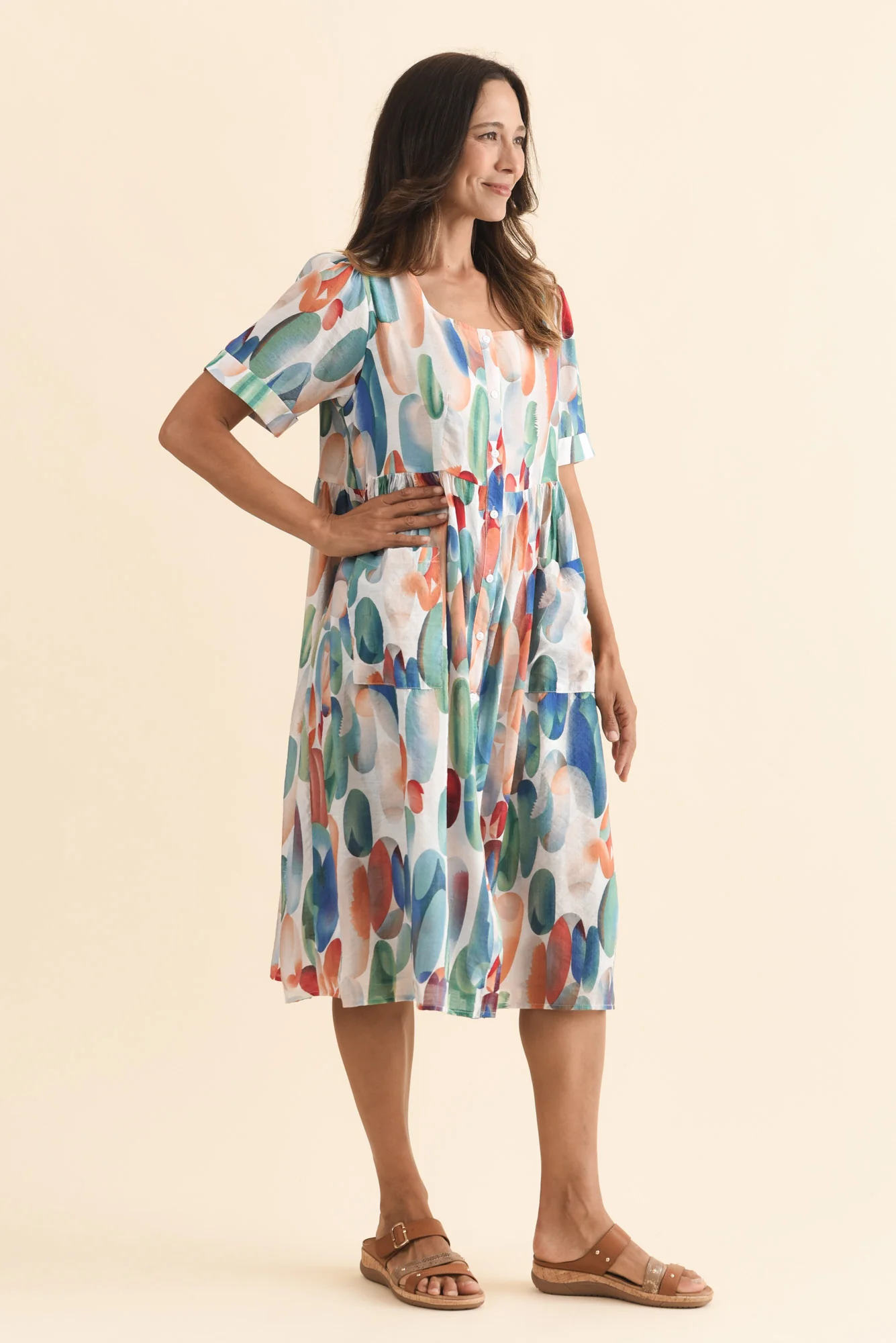 Rayna Blue Abstract Button Dress - Image 5