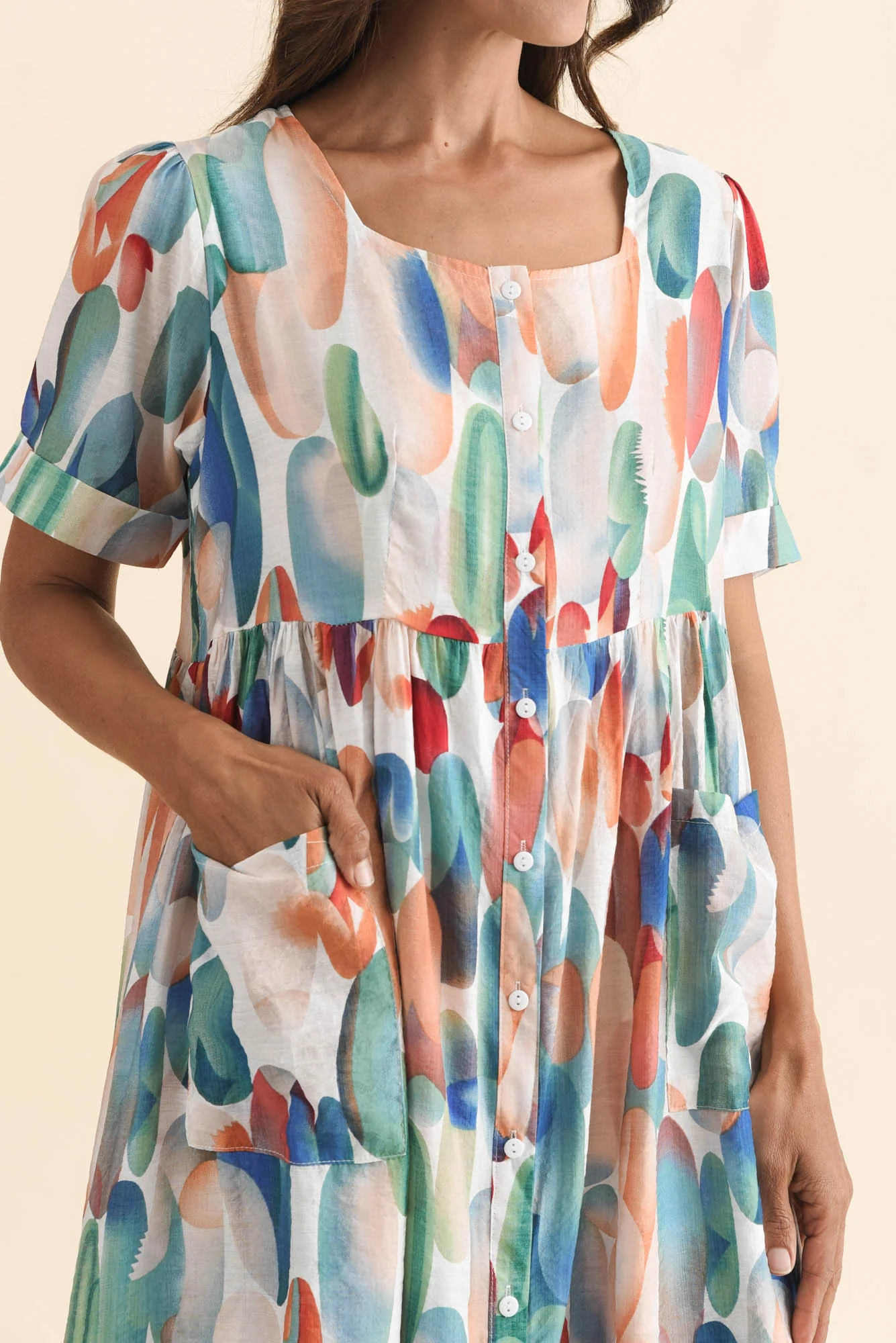 Rayna Blue Abstract Button Dress - Image 7