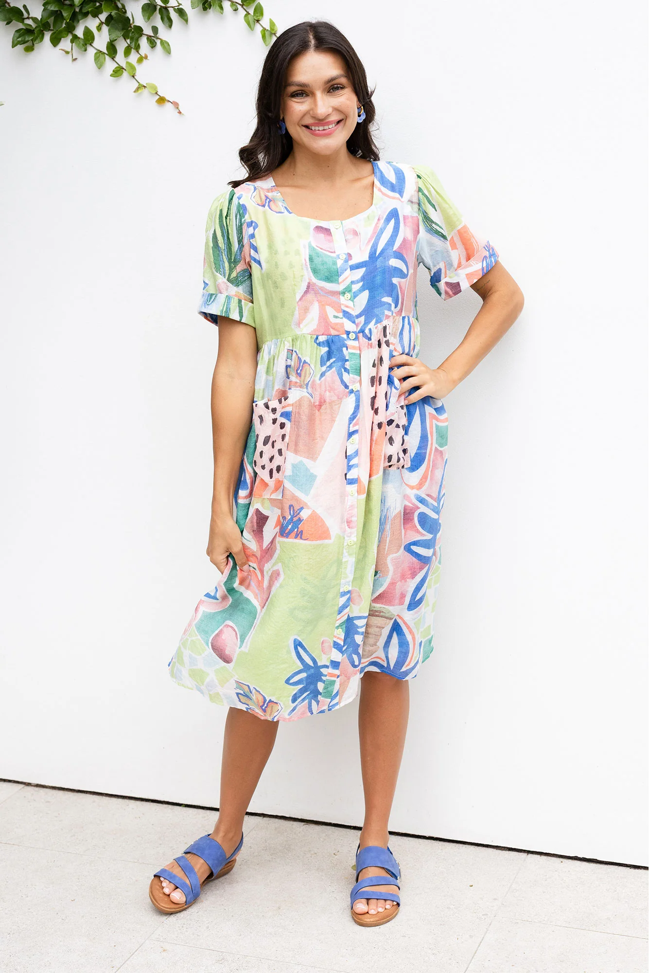 Rayna Blue Flower Button Dress