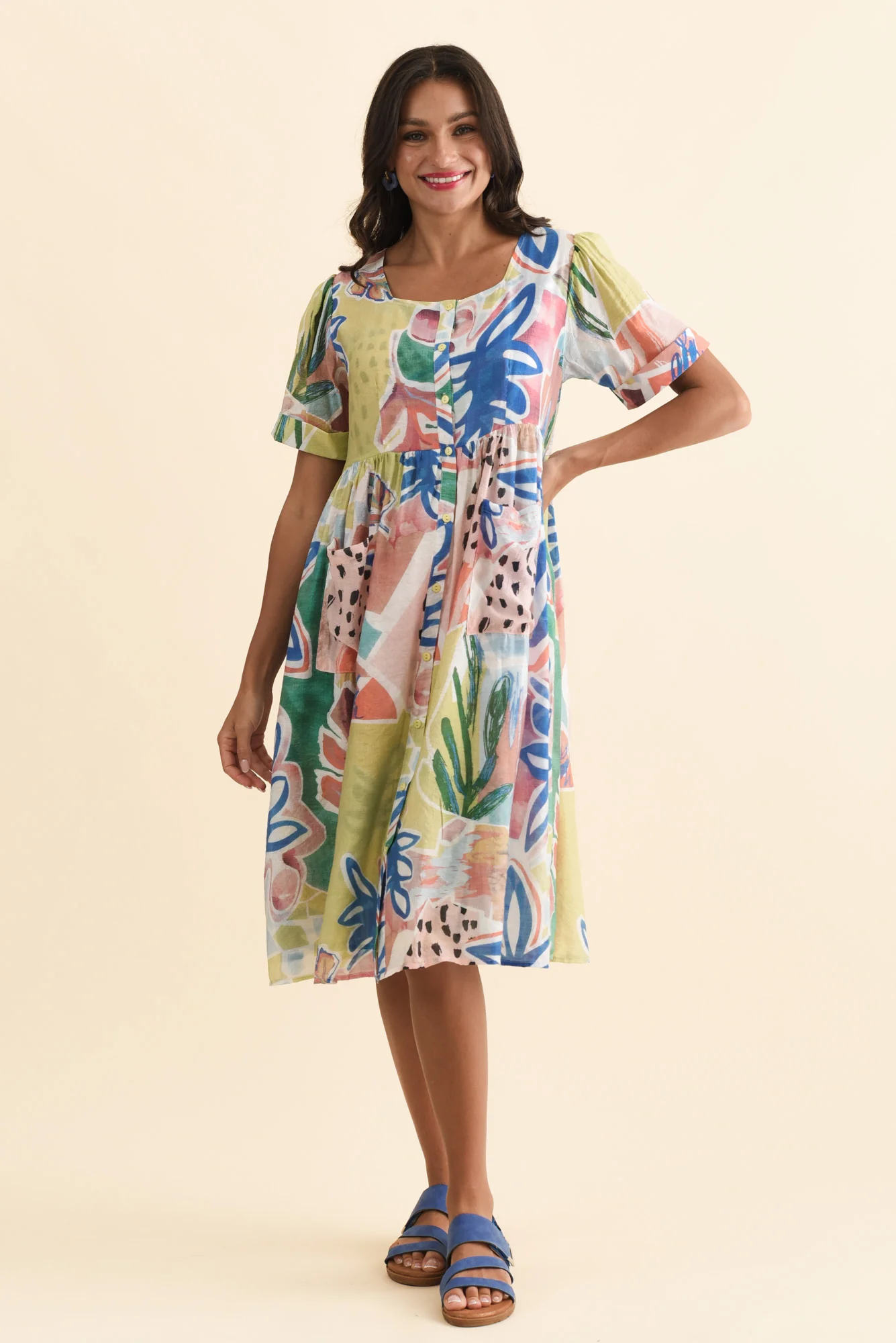 Rayna Blue Flower Button Dress - Image 2