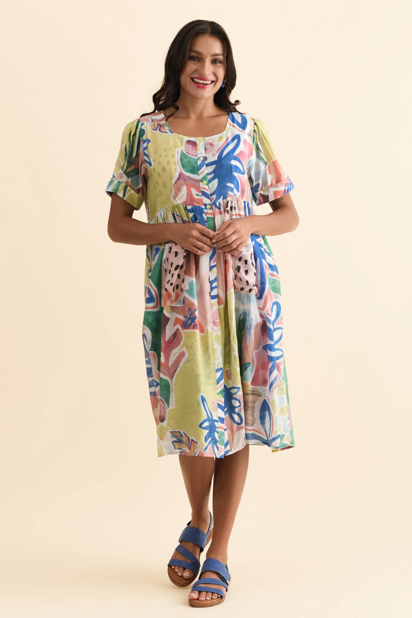 Rayna Blue Flower Button Dress - Image 3