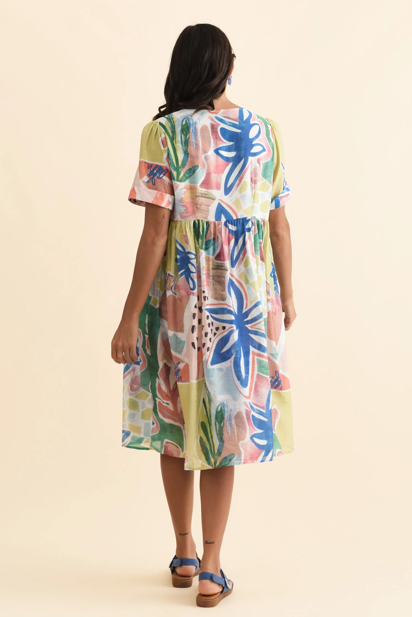 Rayna Blue Flower Button Dress - Image 5