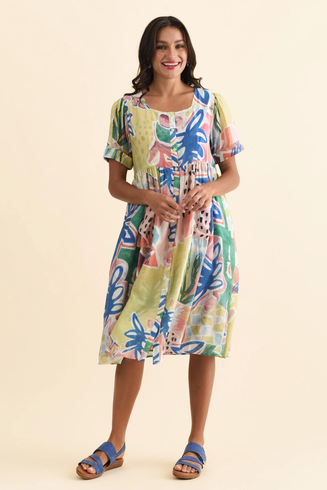 Rayna Blue Flower Button Dress - Image 7