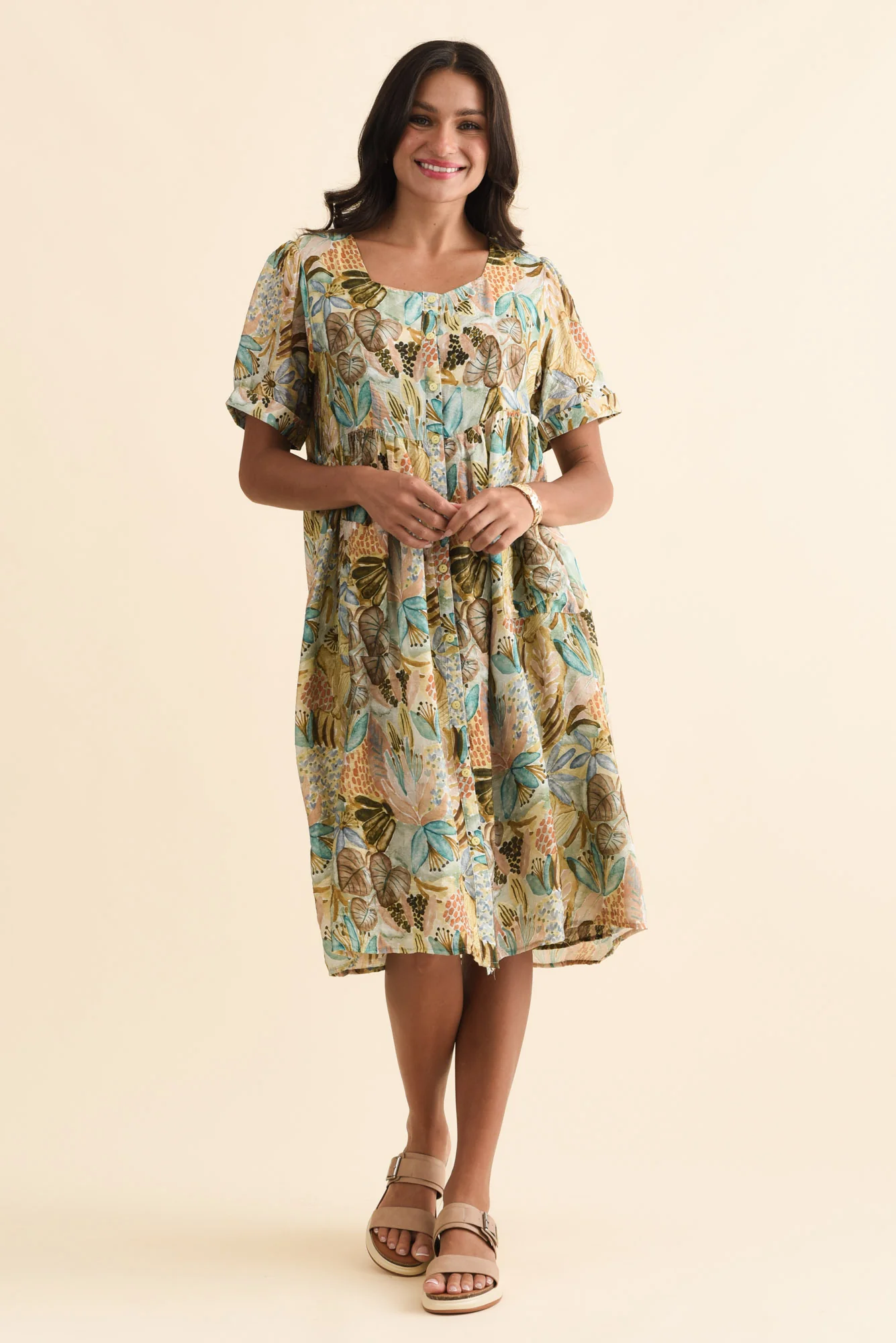 Rayna Brown Garden Button Dress - Image 2