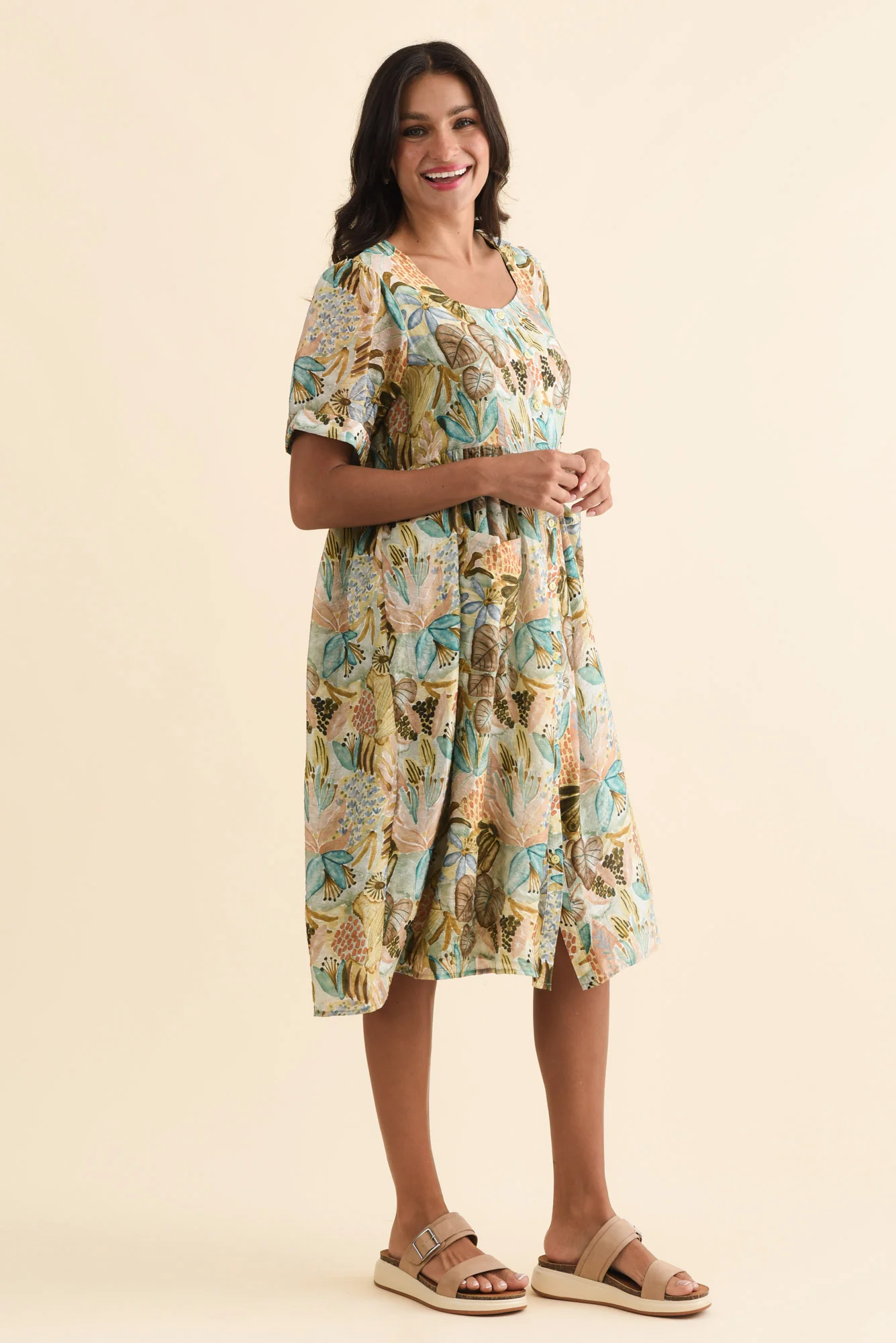 Rayna Brown Garden Button Dress - Image 3