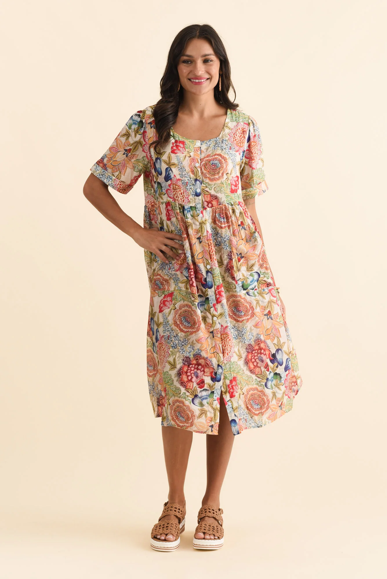 Rayna Orange Garden Button Dress