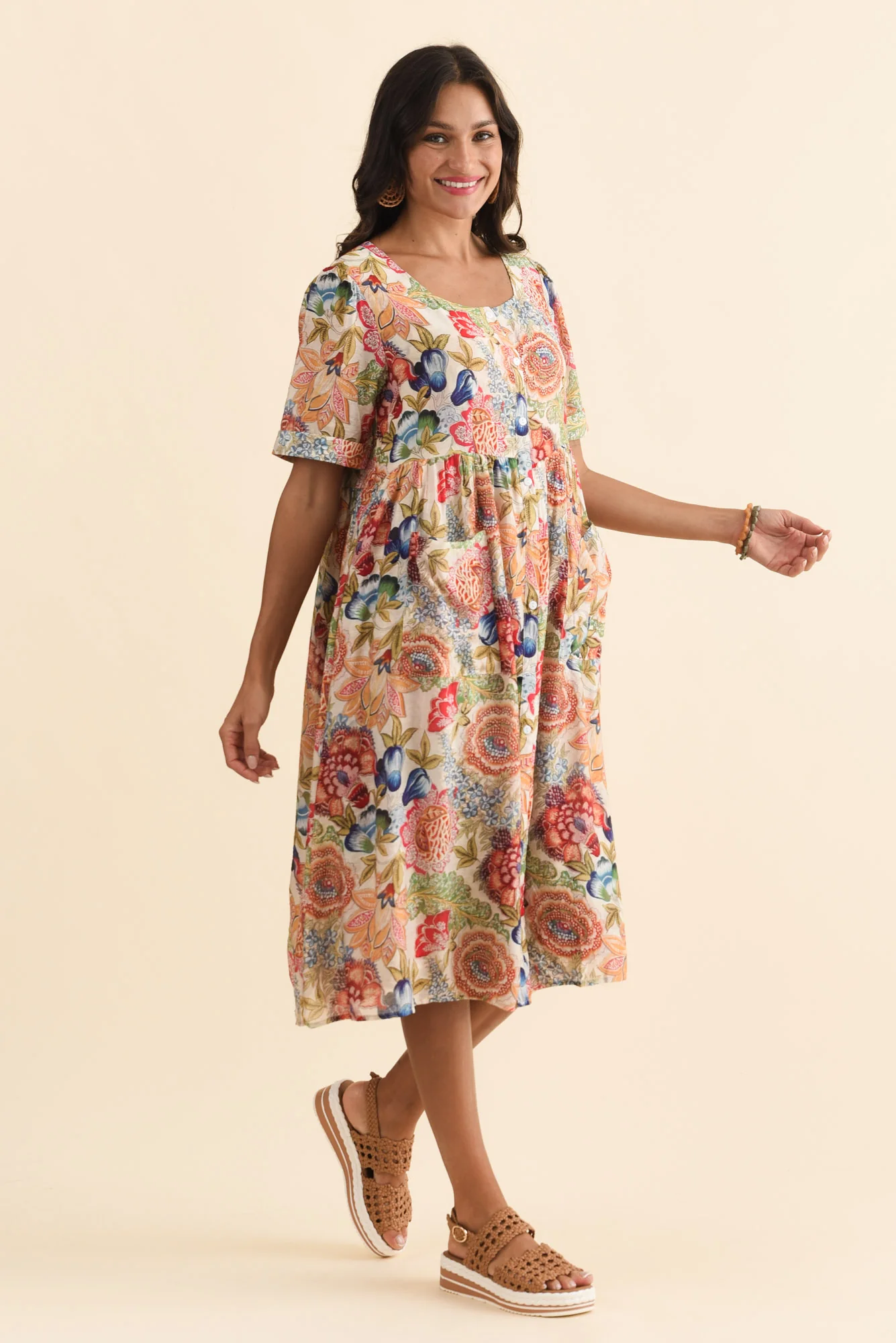 Rayna Orange Garden Button Dress - Image 3