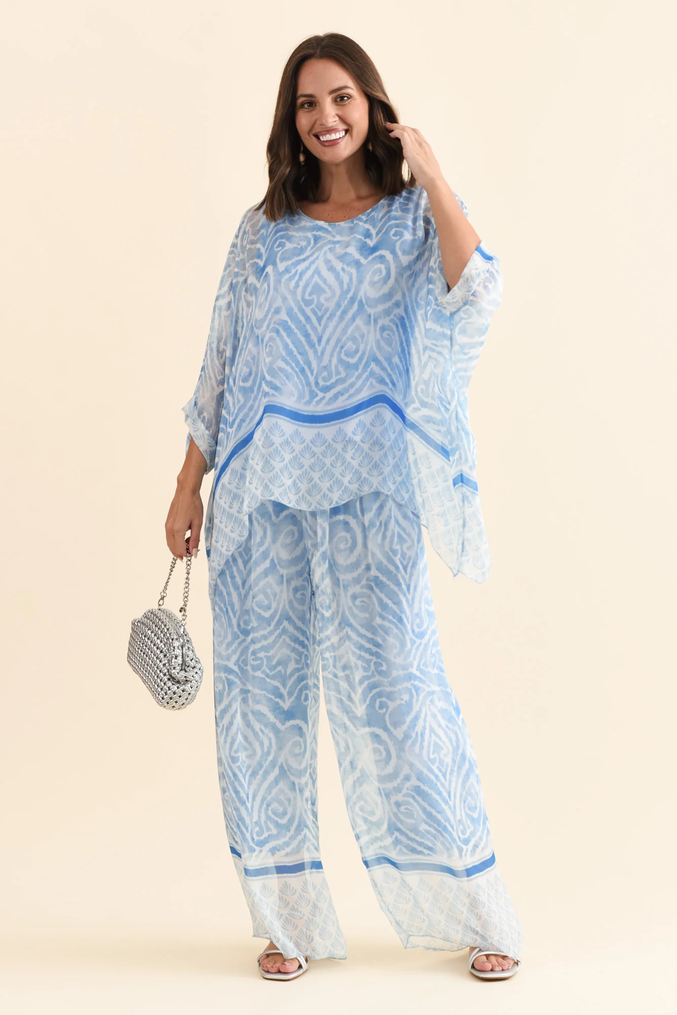 Reba Blue Swirl Silk Layer Pants - Image 2