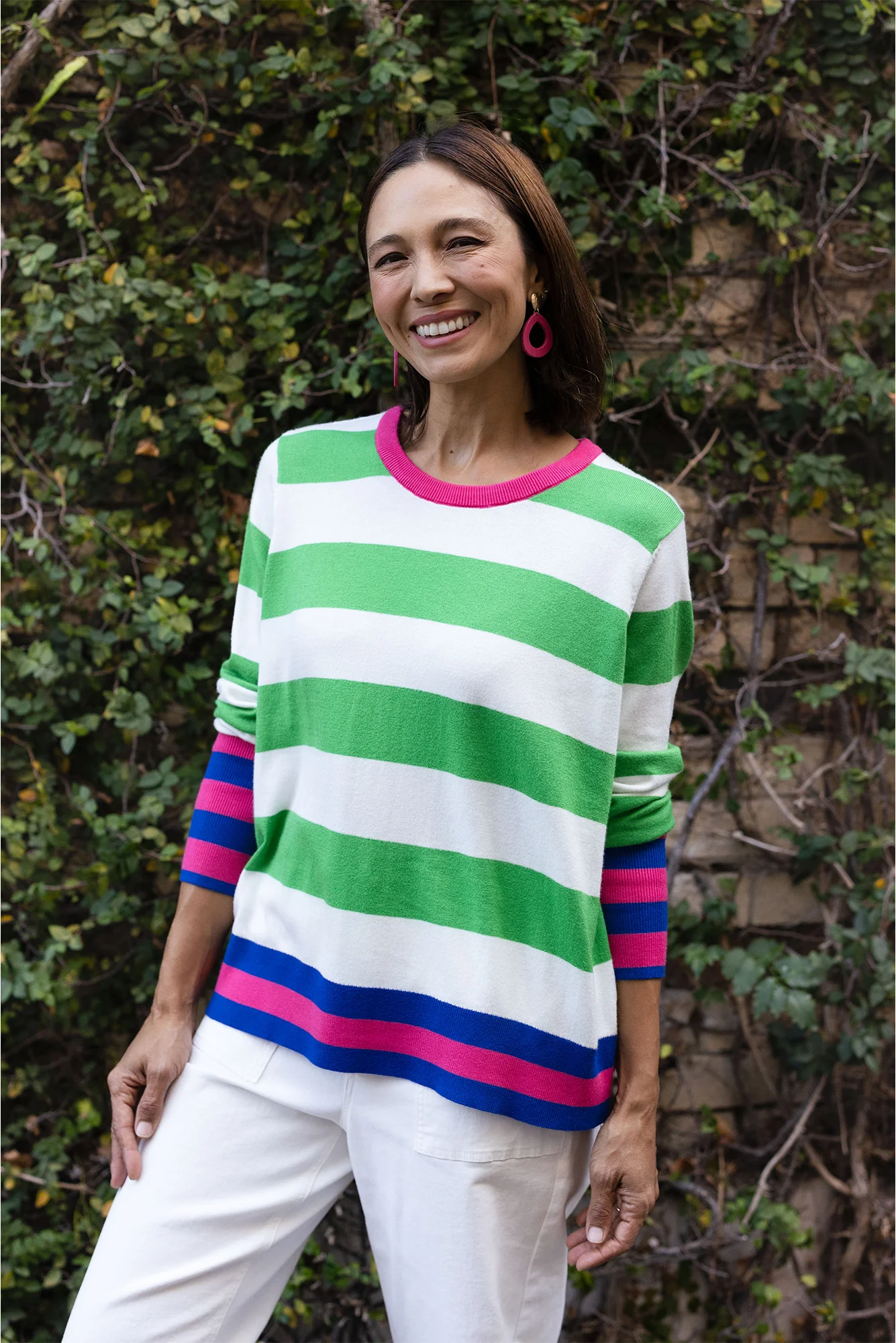 Reggie Green Stripe Long Sleeve Knit Top