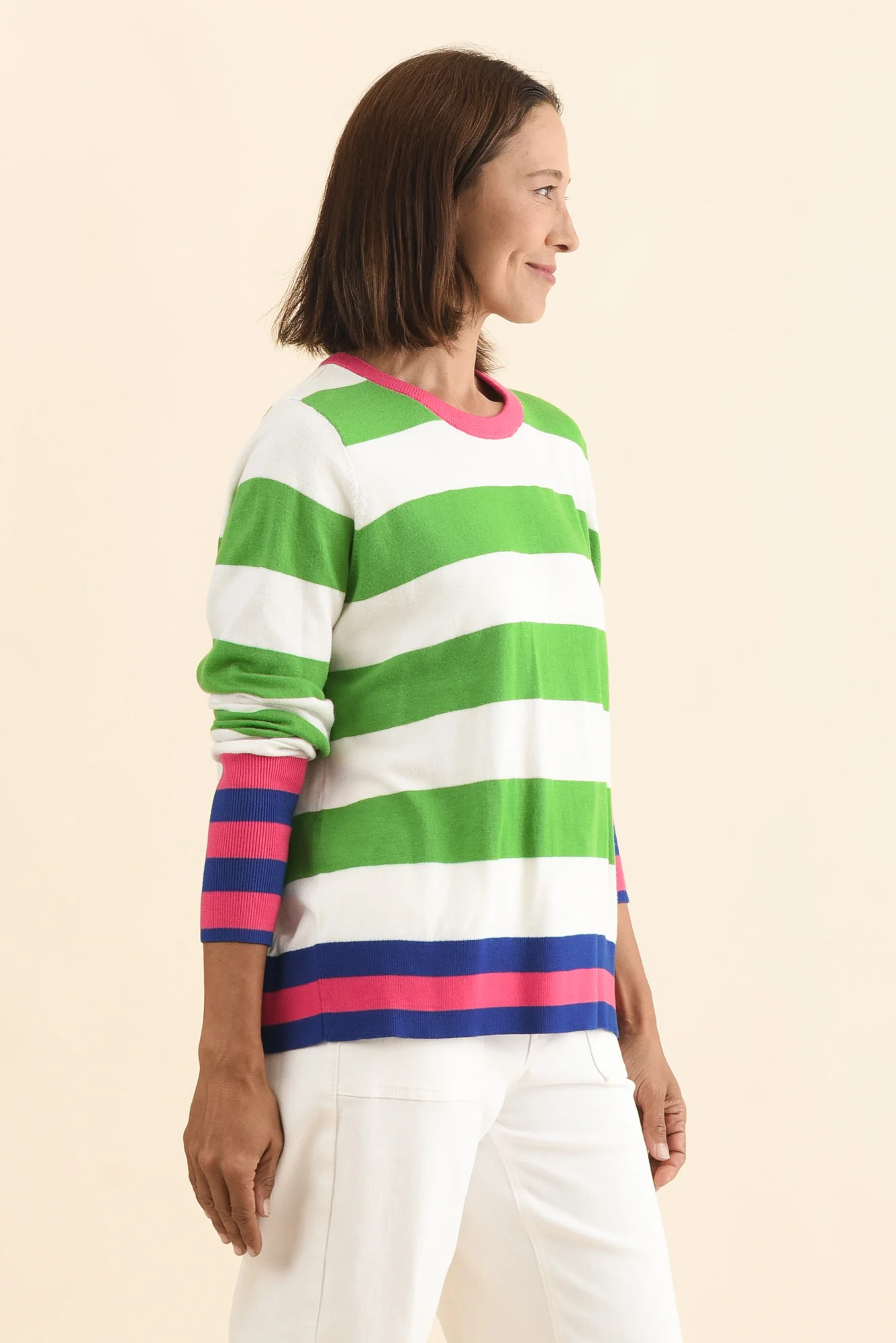 Reggie Green Stripe Long Sleeve Knit Top - Image 4