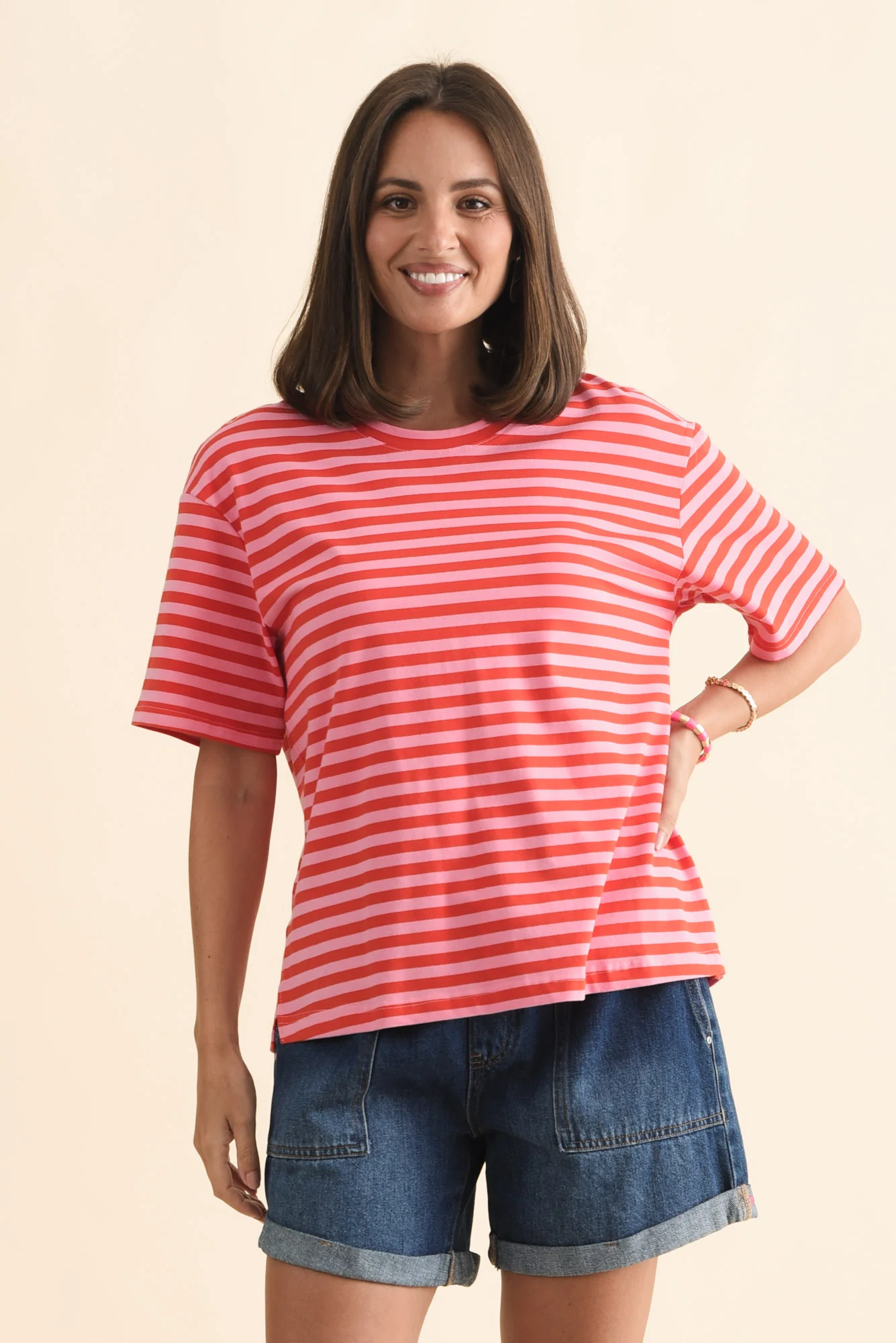 Relax Pink Stripe Cotton Tee