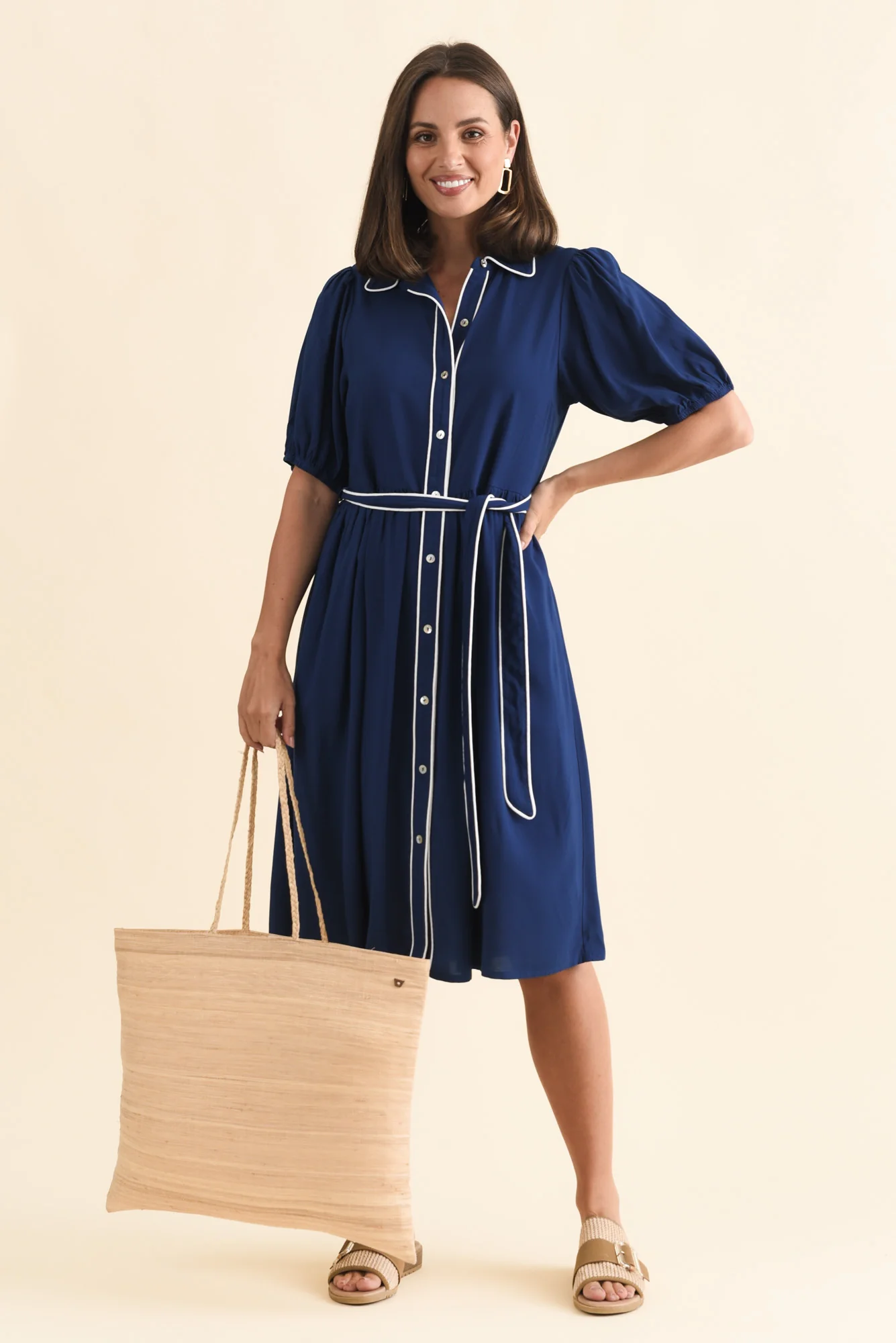 Rio Reef Navy Contrast Shirt Dress