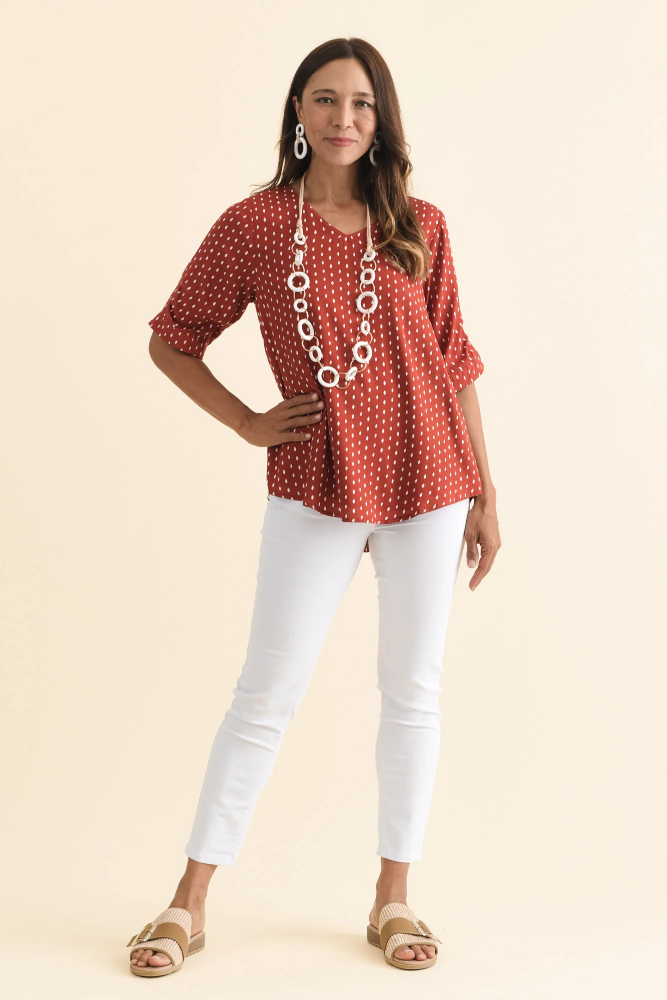 Riveria Rust Dash V Neck Top - Image 2