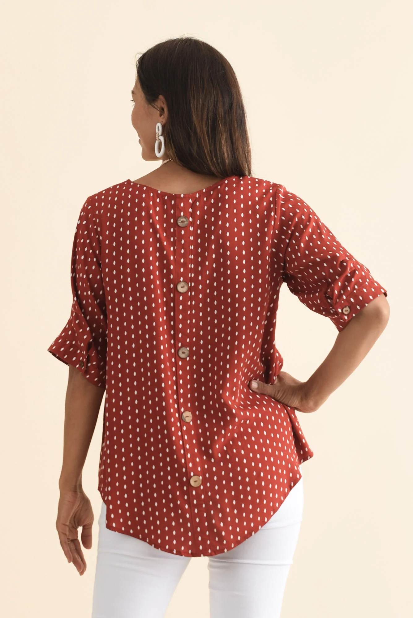 Riveria Rust Dash V Neck Top - Image 4