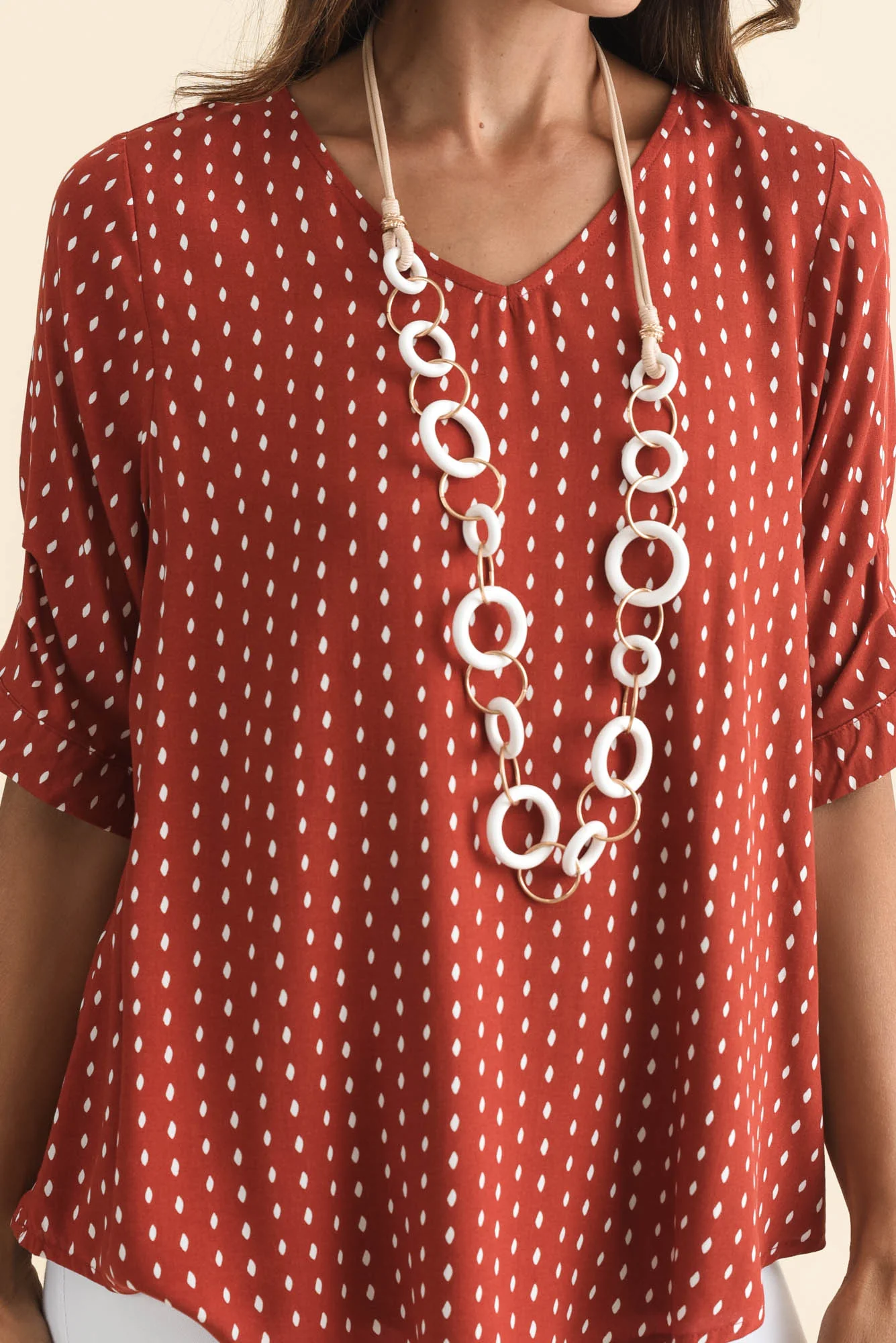 Riveria Rust Dash V Neck Top - Image 5