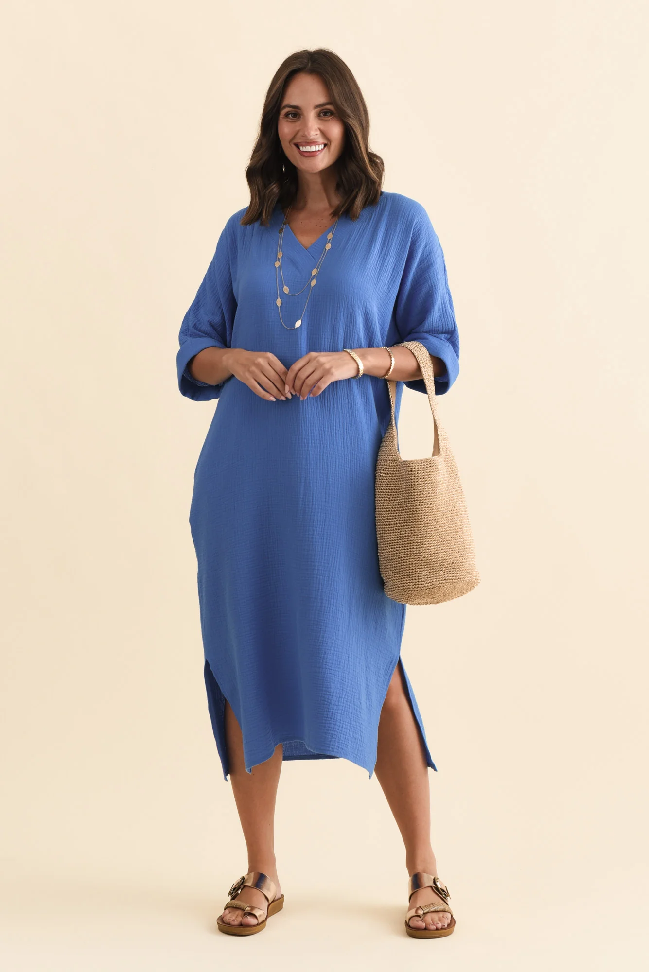 Roma Cobalt Cotton Cheesecloth Dress
