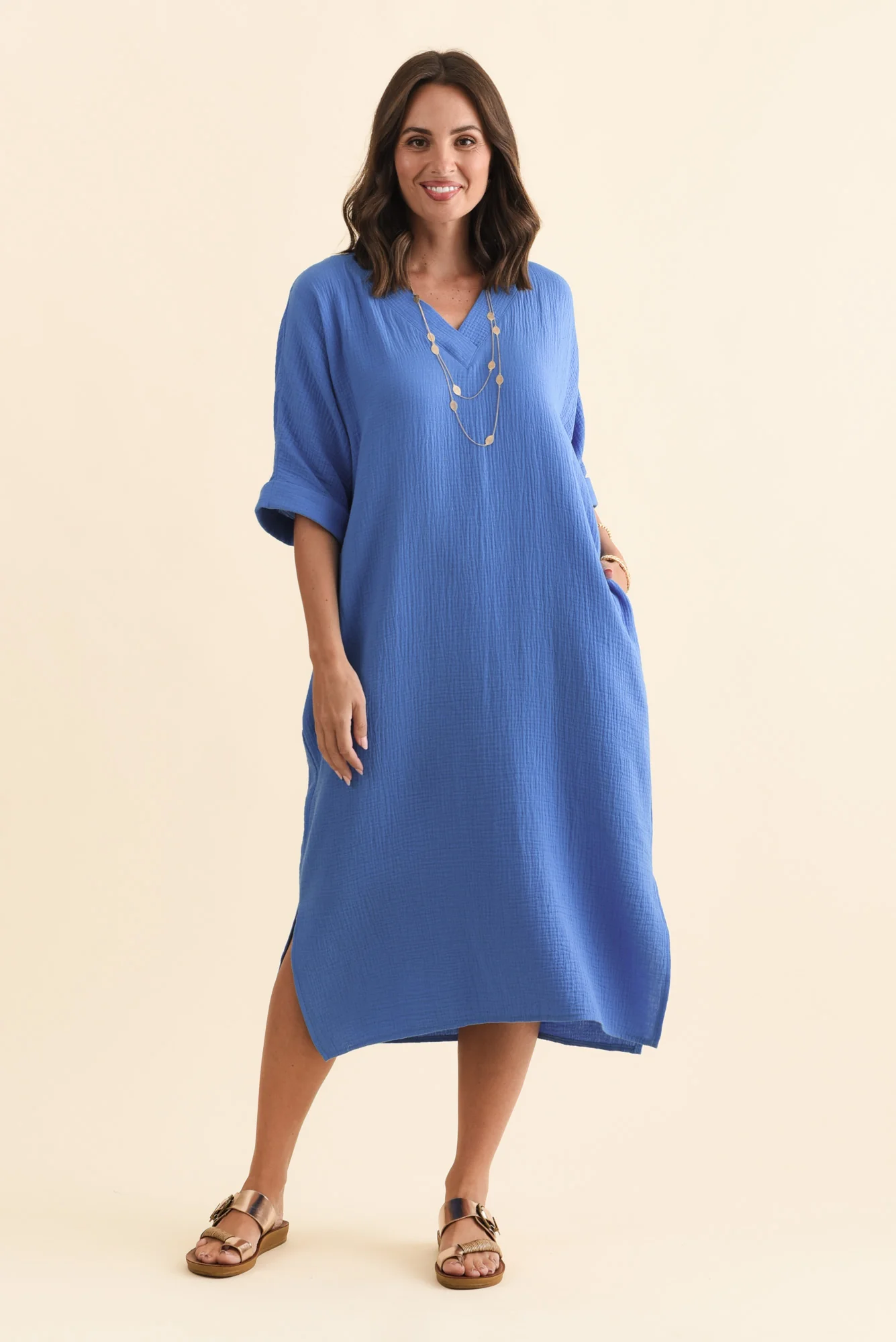 Roma Cobalt Cotton Cheesecloth Dress - Image 2