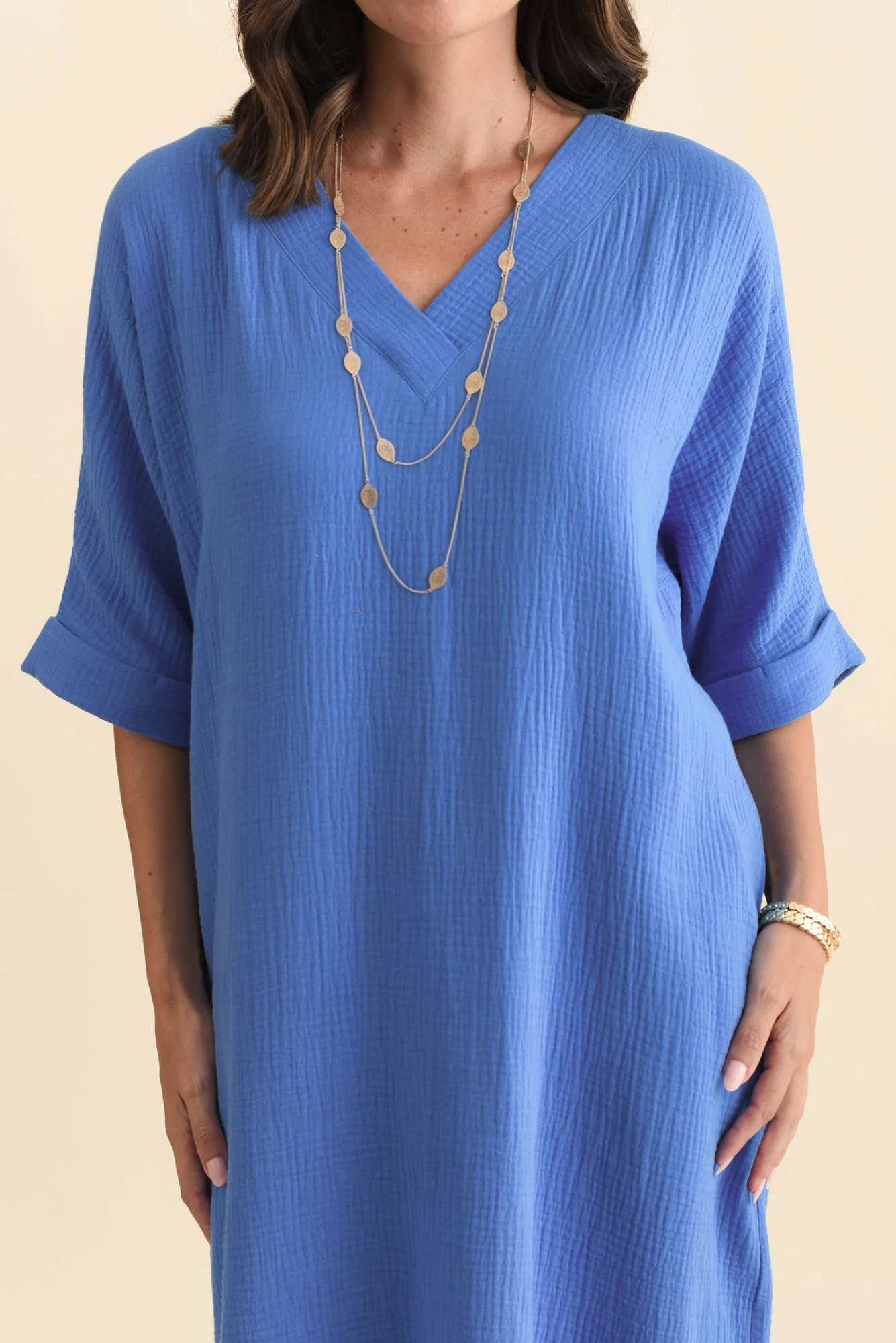 Roma Cobalt Cotton Cheesecloth Dress - Image 5