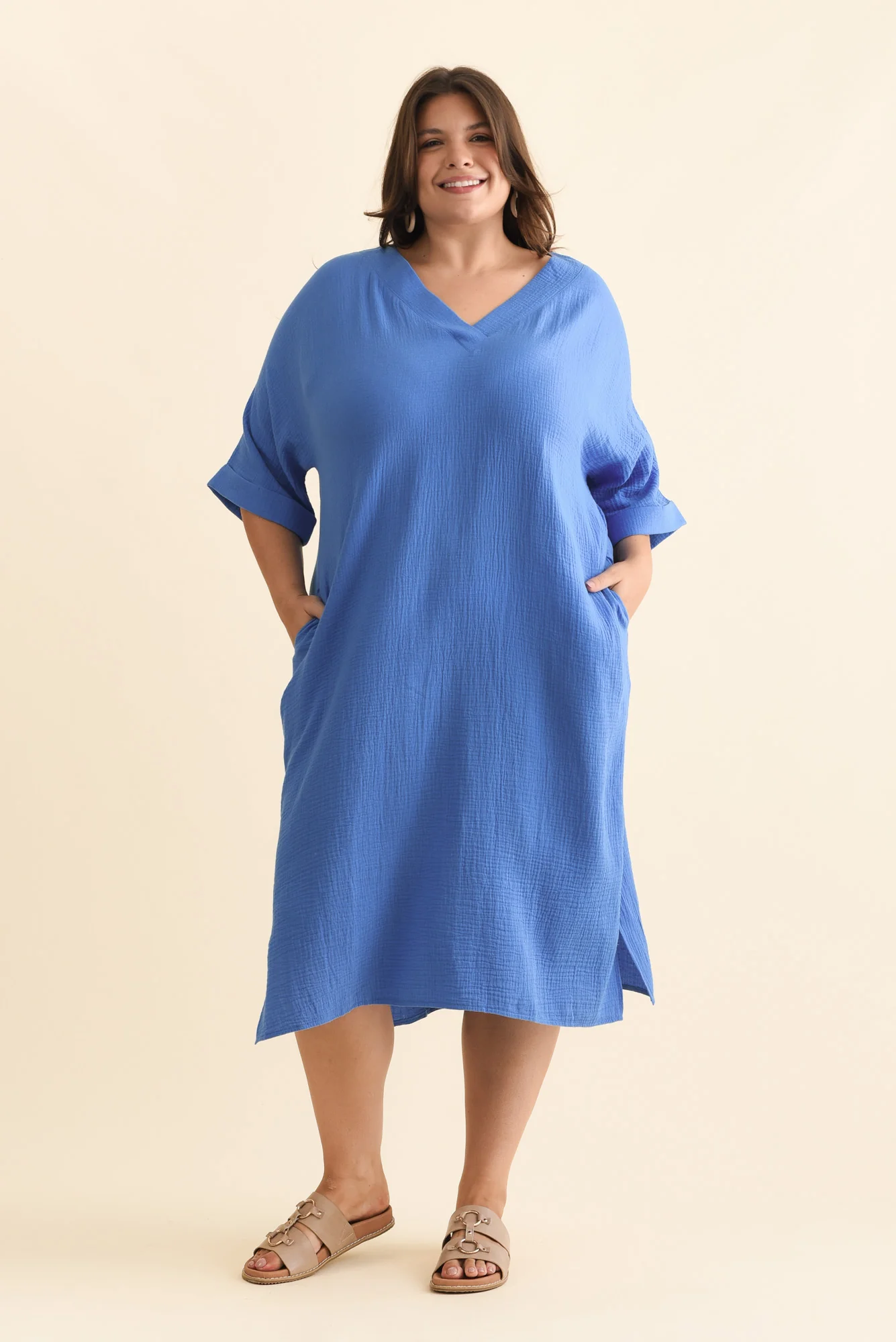 Roma Cobalt Cotton Cheesecloth Dress - Image 8