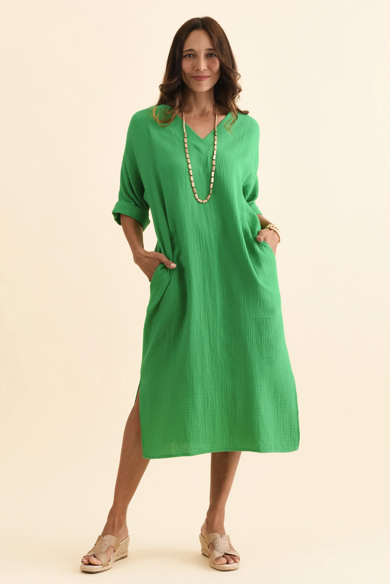 Roma Green Cotton Cheesecloth Dress - Image 3