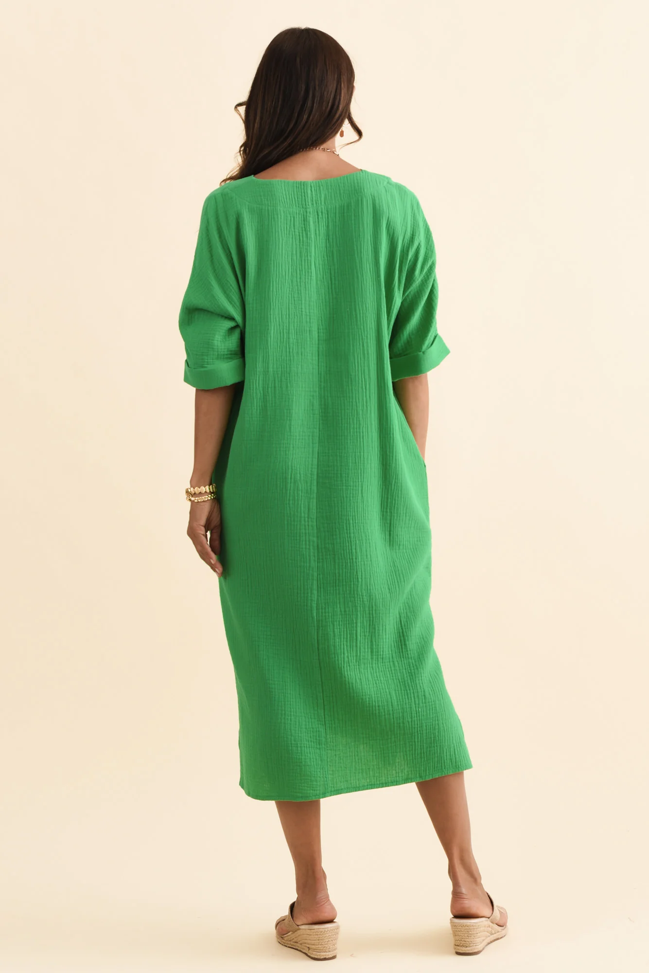 Roma Green Cotton Cheesecloth Dress - Image 5