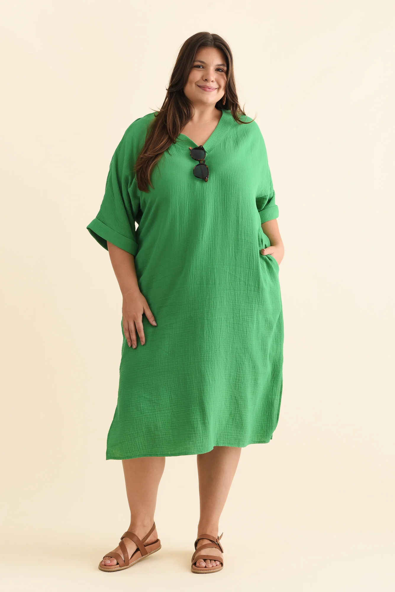 Roma Green Cotton Cheesecloth Dress - Image 8