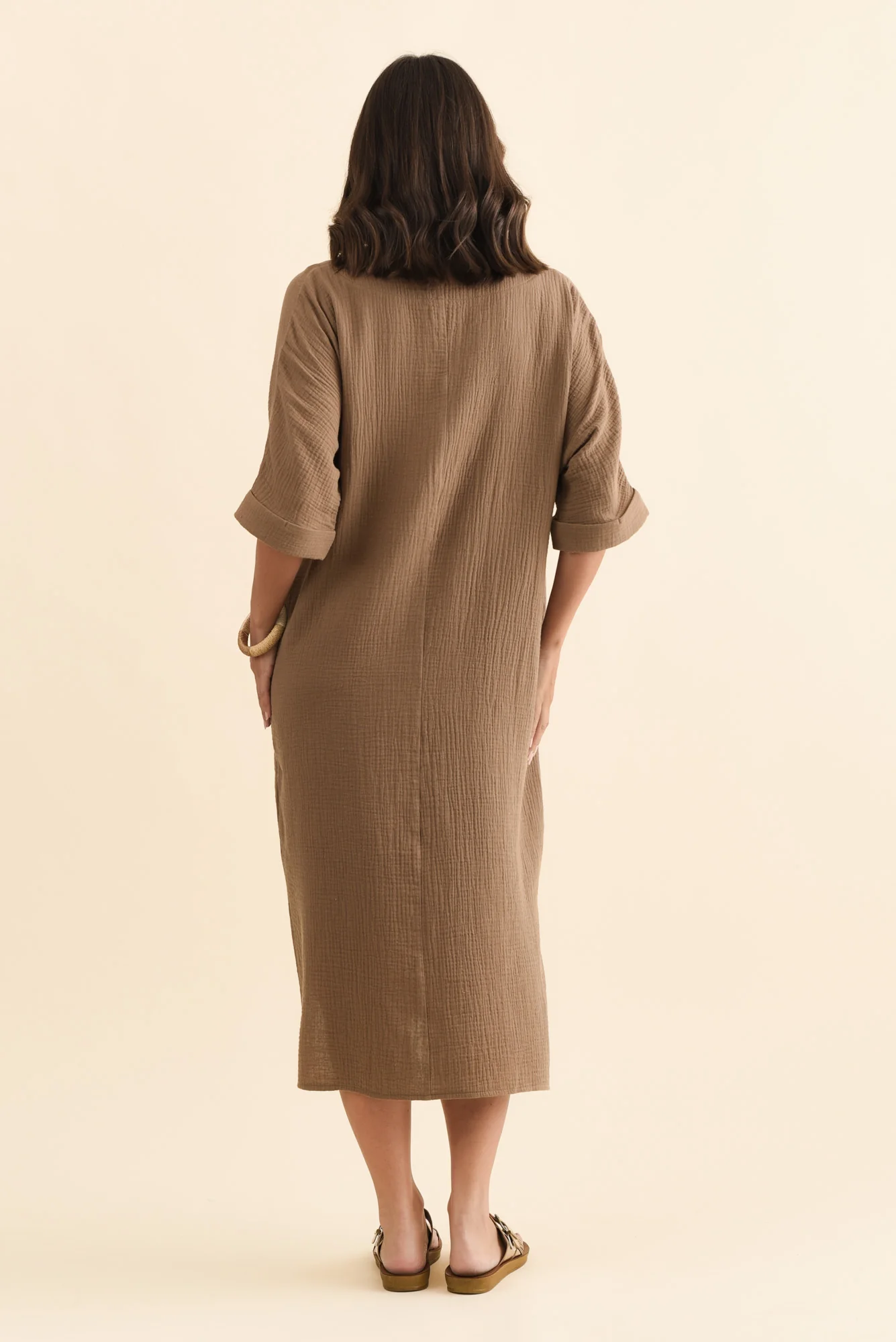 Roma Mocha Cotton Cheesecloth Dress - Image 4