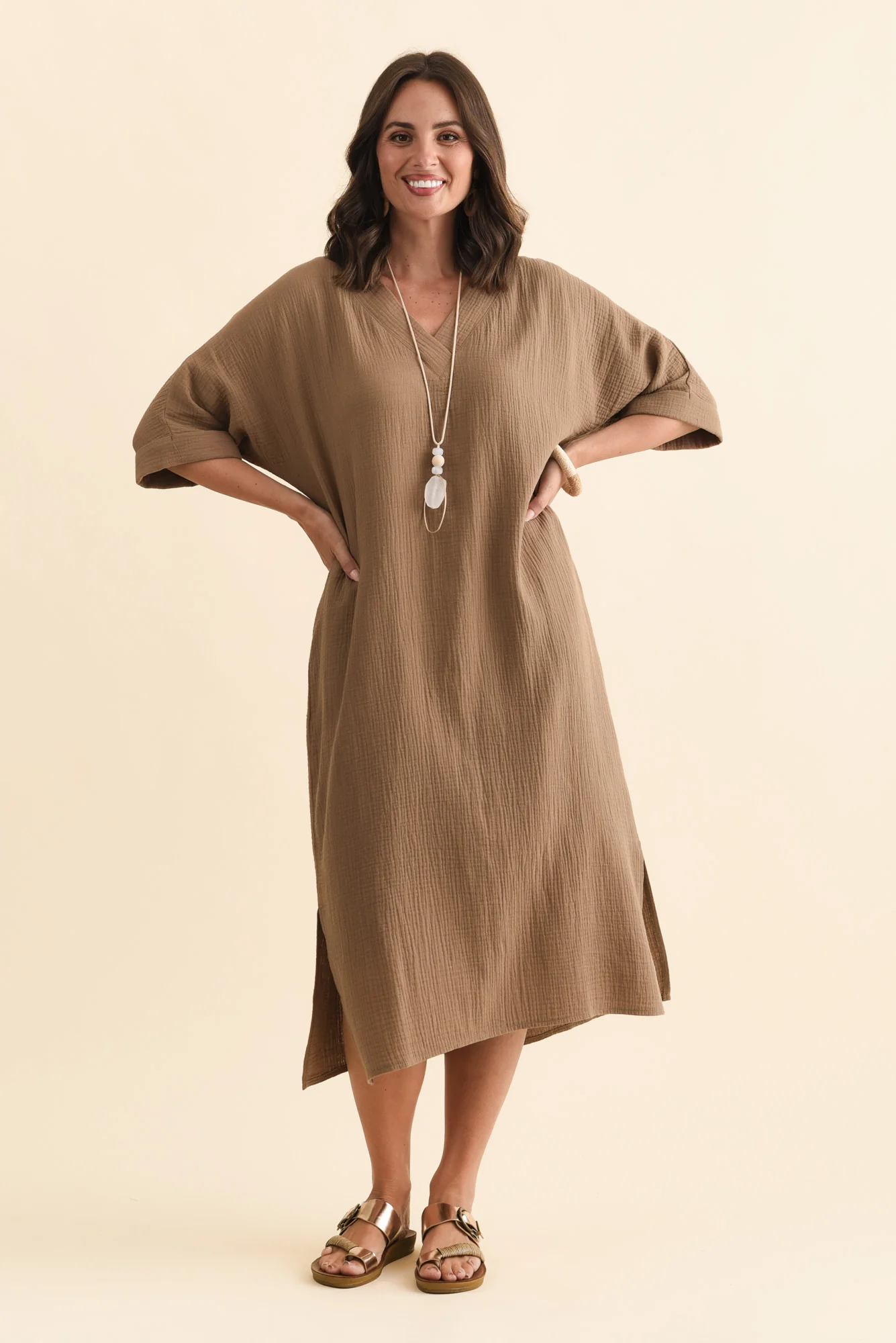 Roma Mocha Cotton Cheesecloth Dress - Image 6