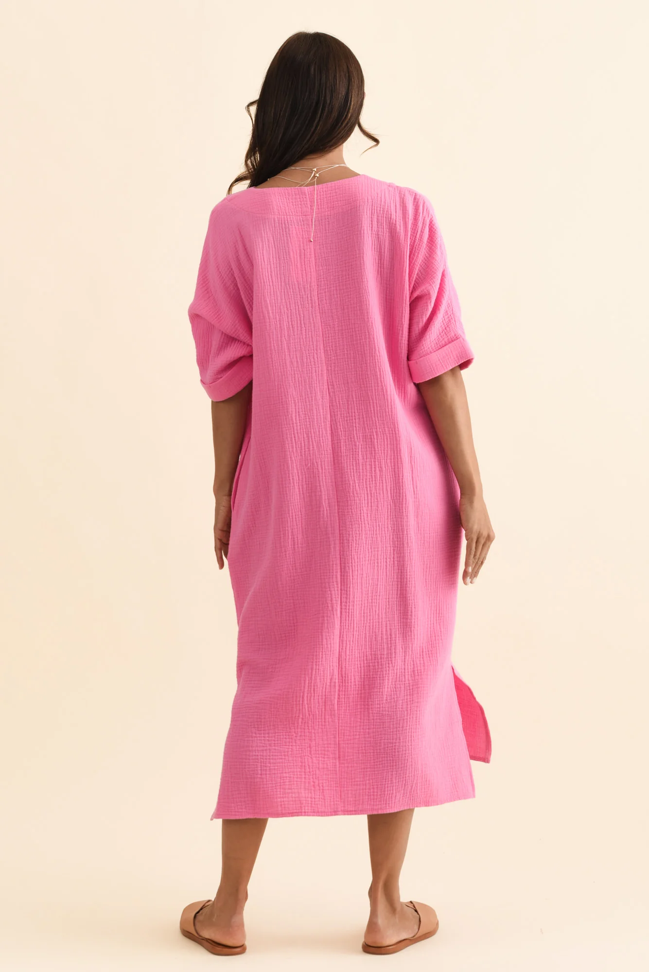 Roma Pink Cotton Cheesecloth Dress - Image 4